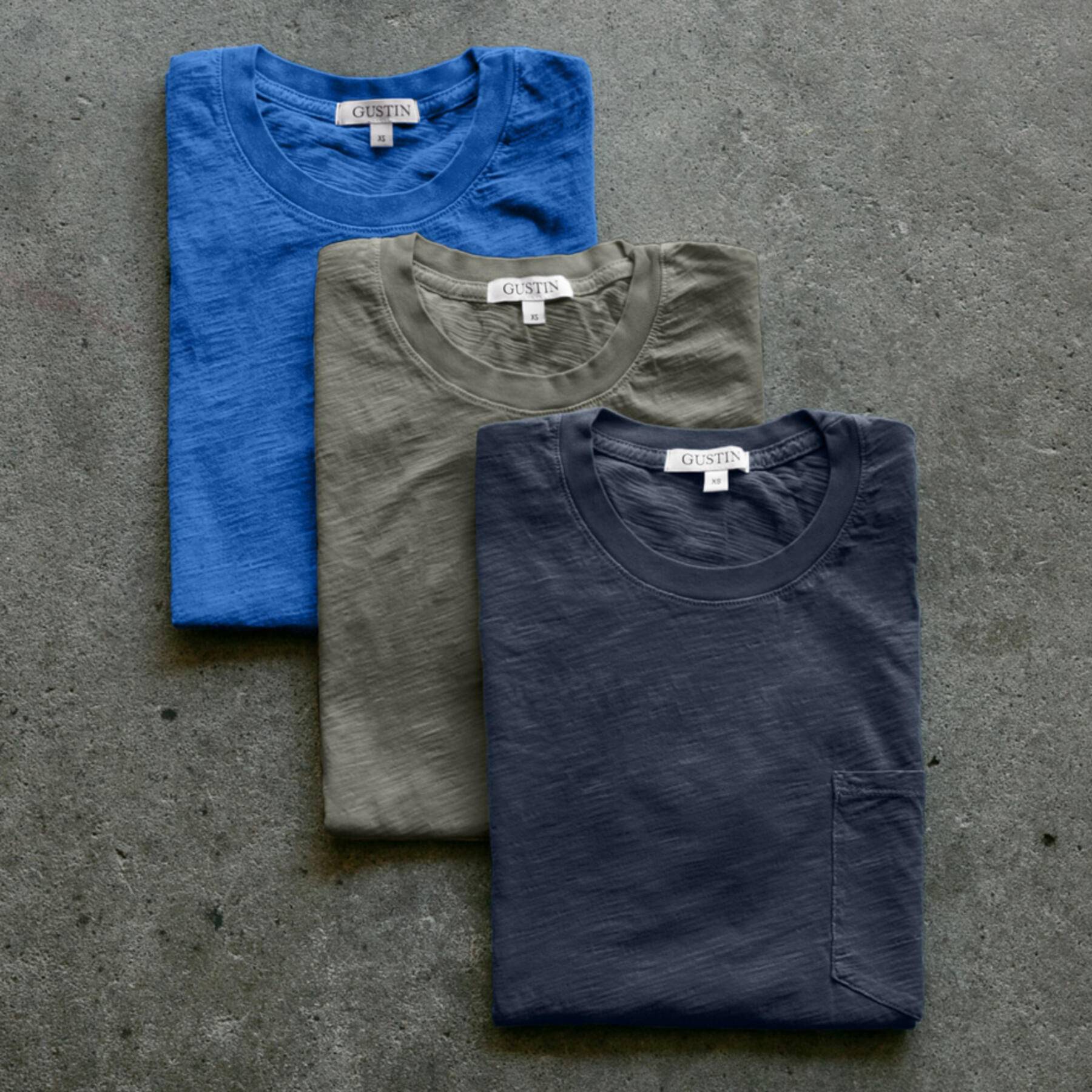 gustin slub pocket pigment dye t-shirt 3 pack