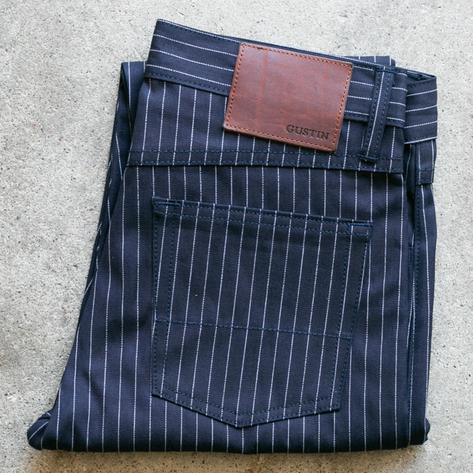 gustin #211 indigoxindigo pinstripe herringbone 5 pocket