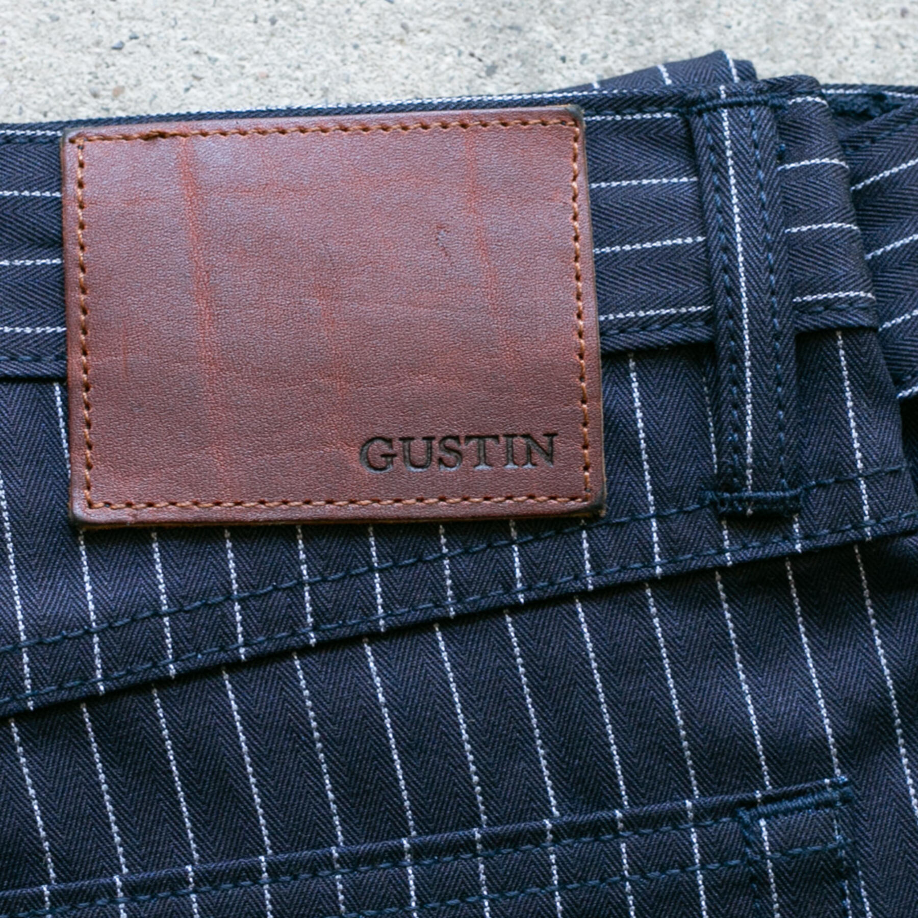 gustin #211 indigoxindigo pinstripe herringbone 5 pocket