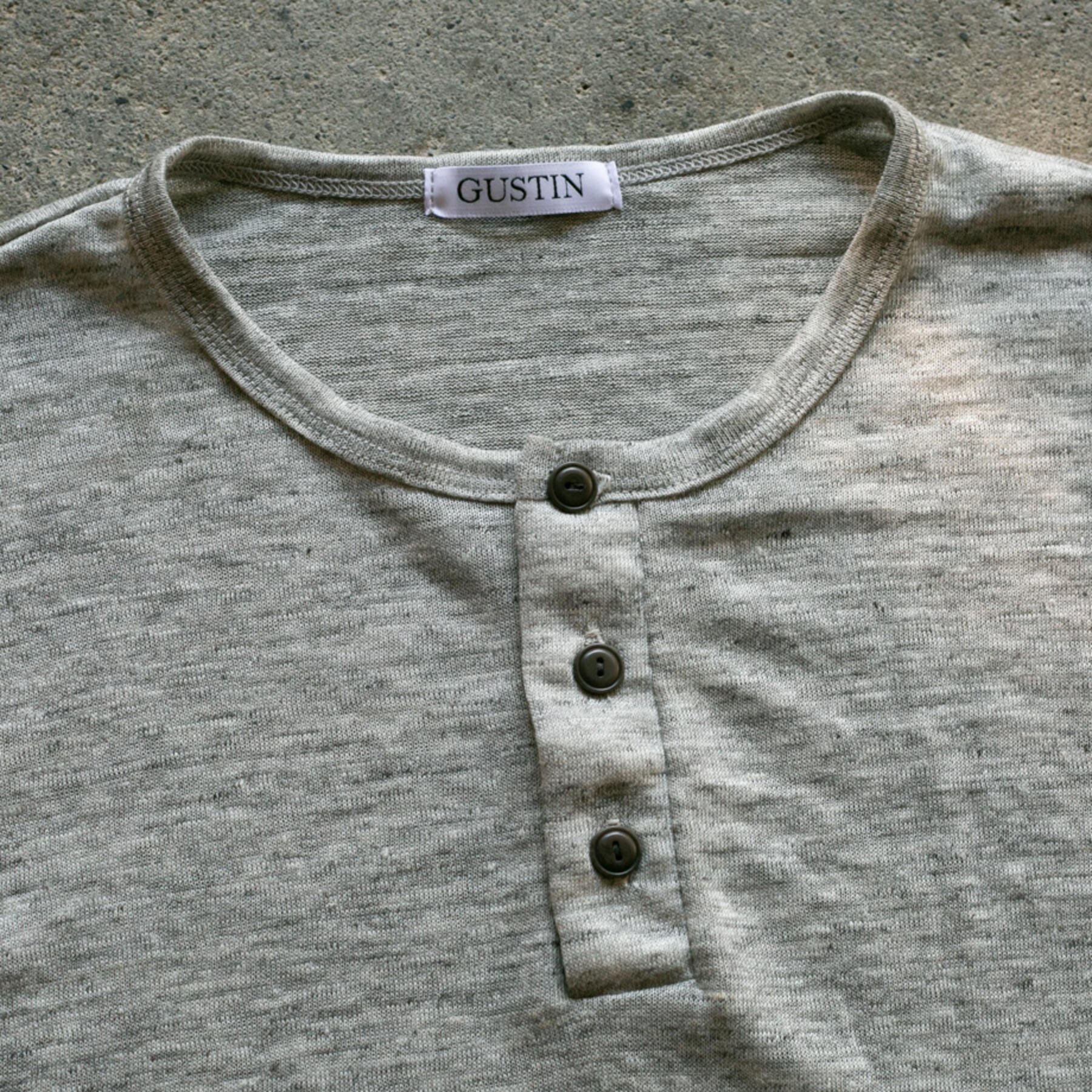 gustin japan pure linen henley - heather oatmeal