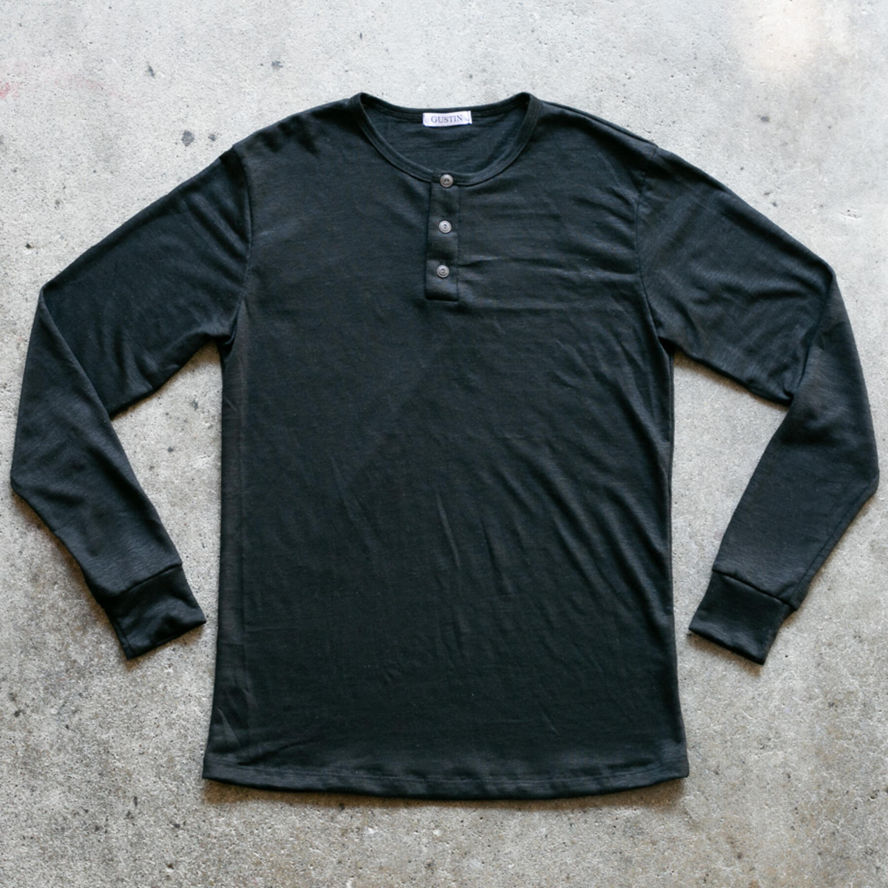 gustin japan pure linen henley - heather black