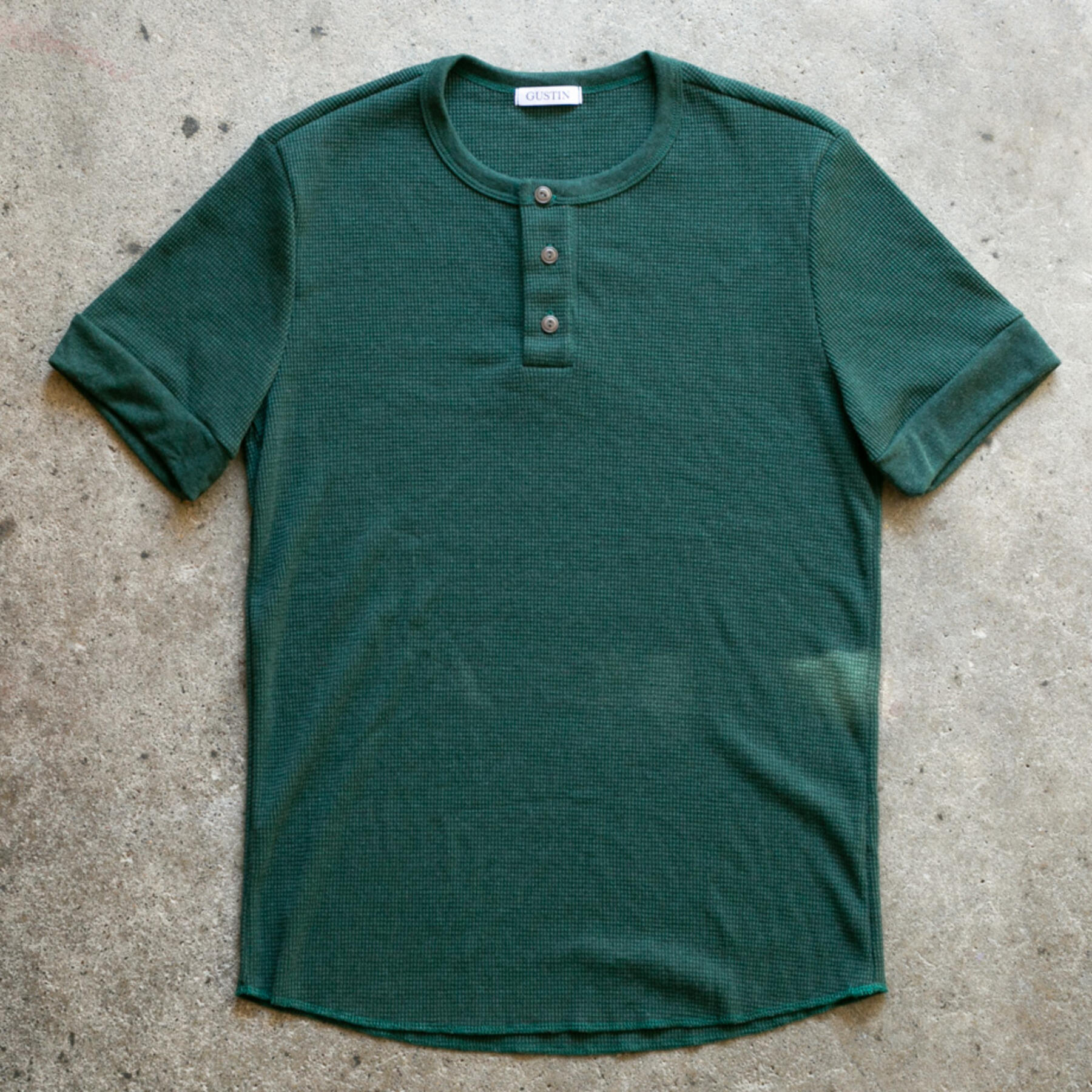 gustin waffle knit short sleeve henley - forest