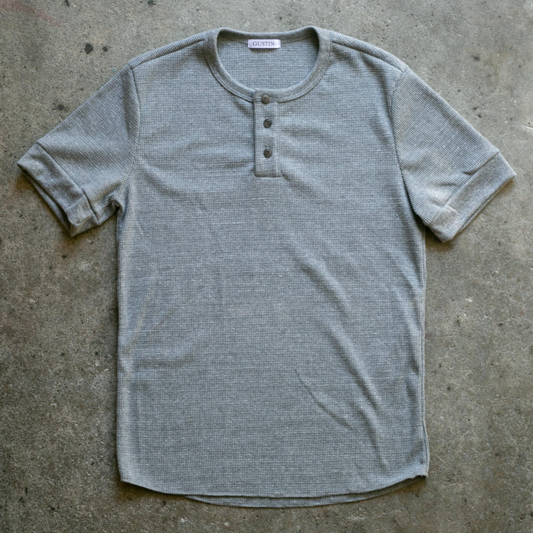gustin waffle knit short sleeve henley - heather grey