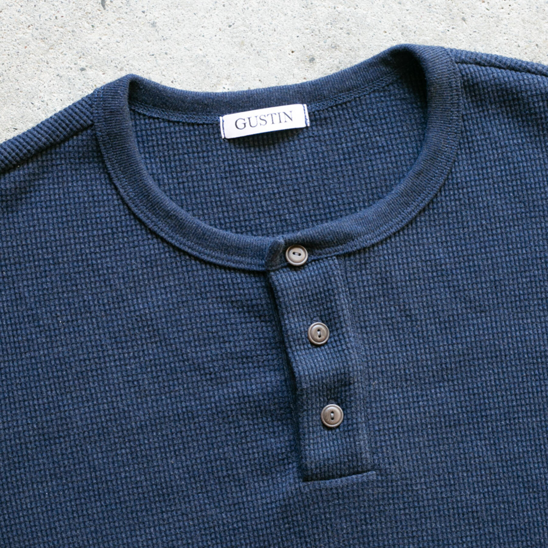 gustin waffle knit short sleeve henley - navy