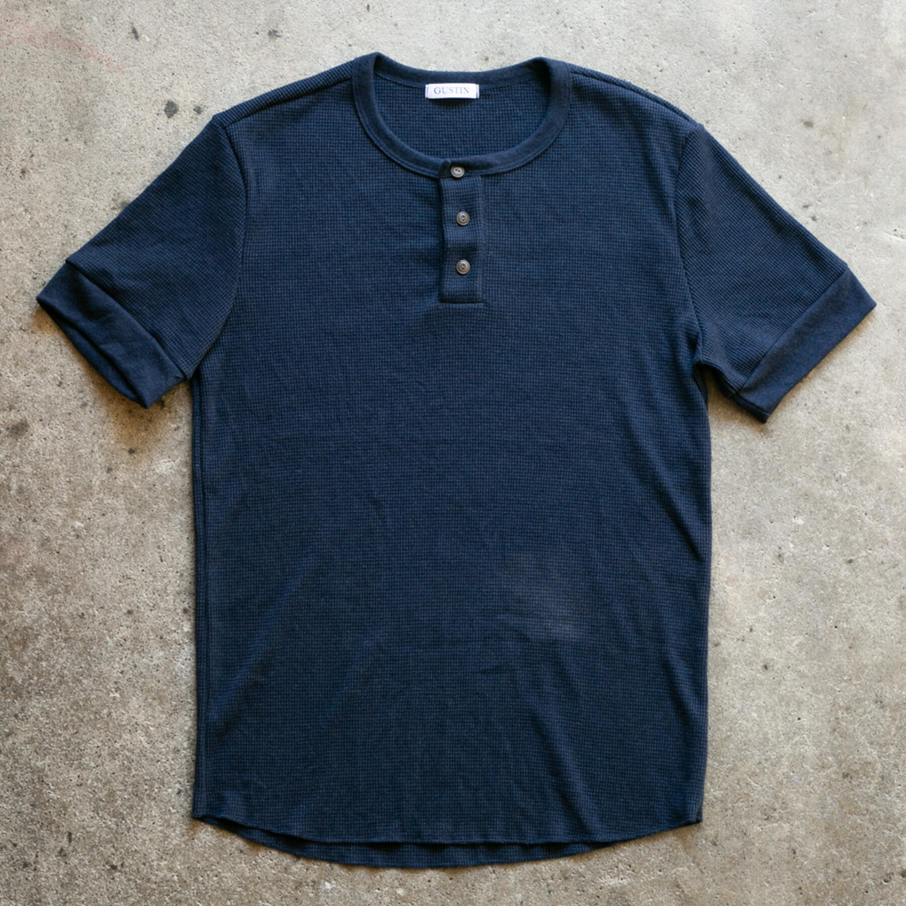 gustin waffle knit short sleeve henley - navy
