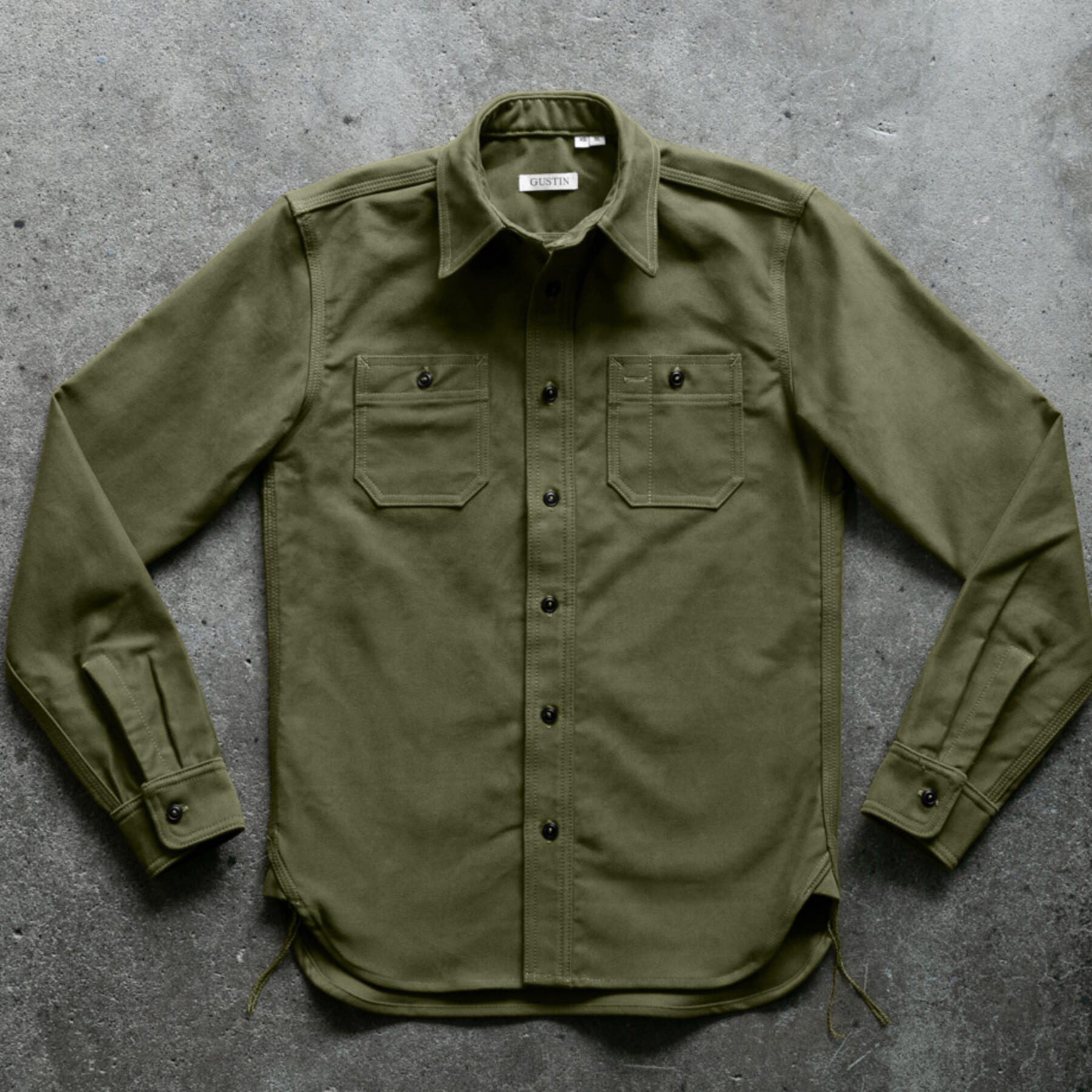 gustin #120 japan heavy moleskin workshirt - army green