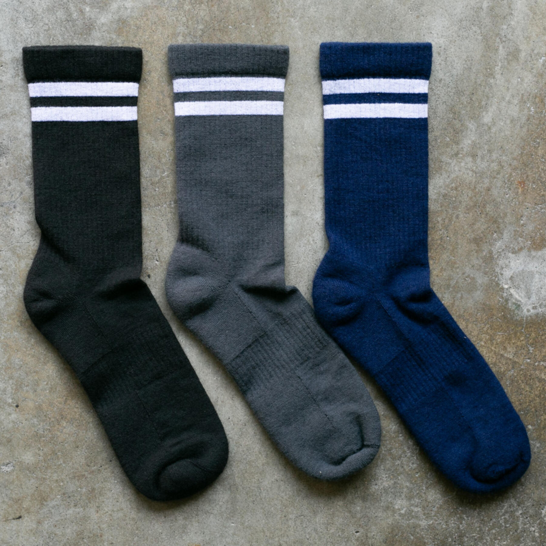 gustin usa merino wool gym sock 3 pack (black, grey, navy)