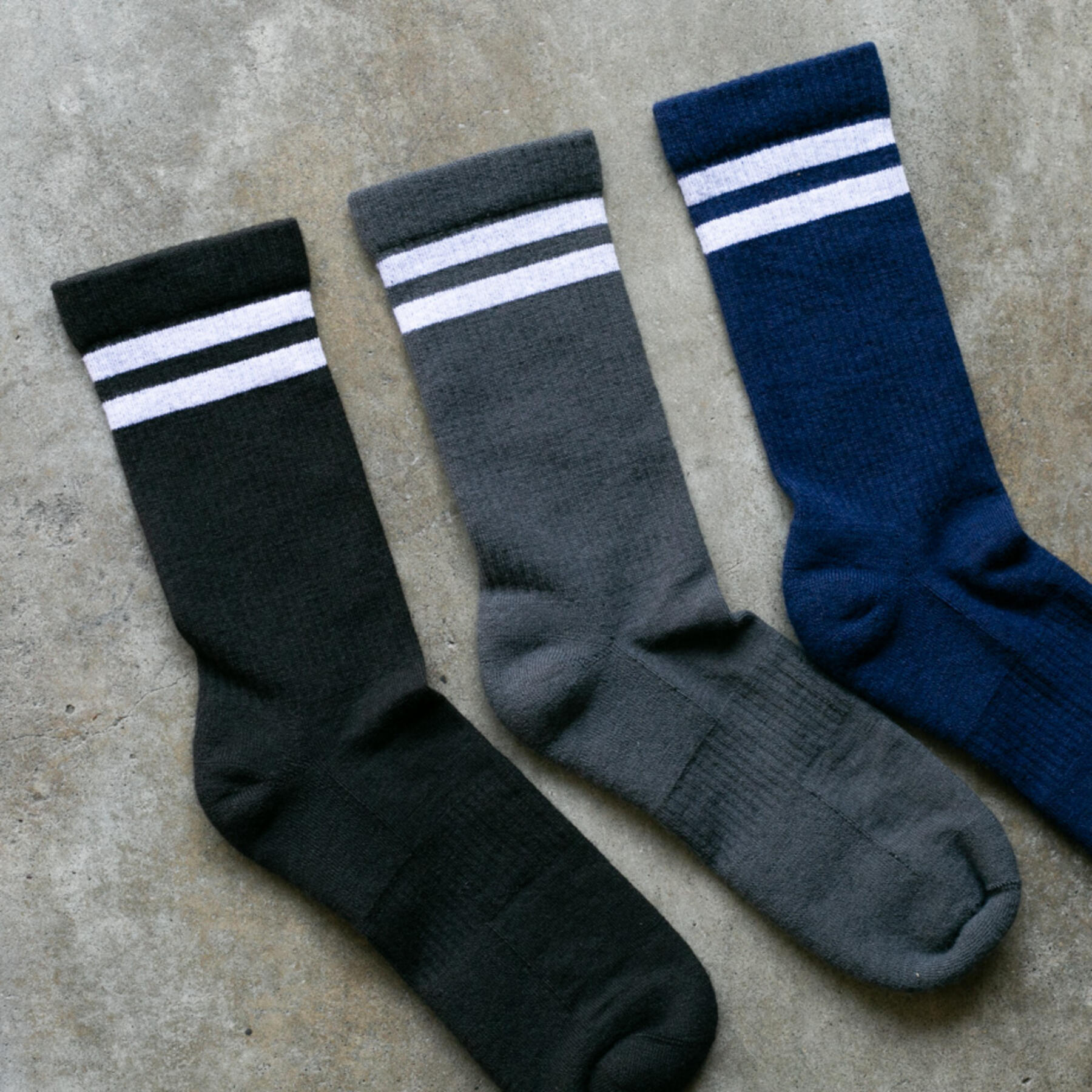 gustin usa merino wool gym sock 3 pack (black, grey, navy)