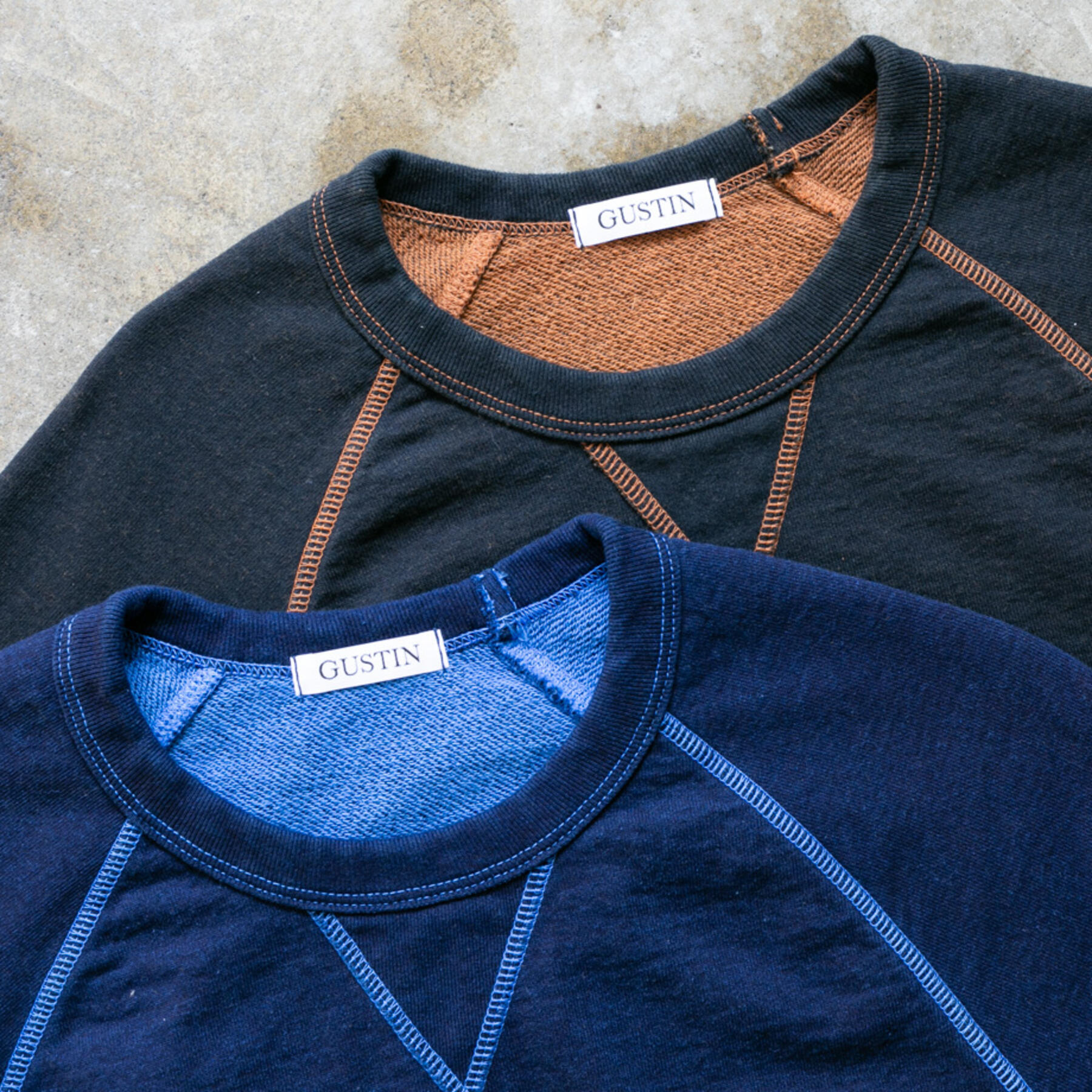 gustin overdye indigo crewneck sweatshirt 2 pack