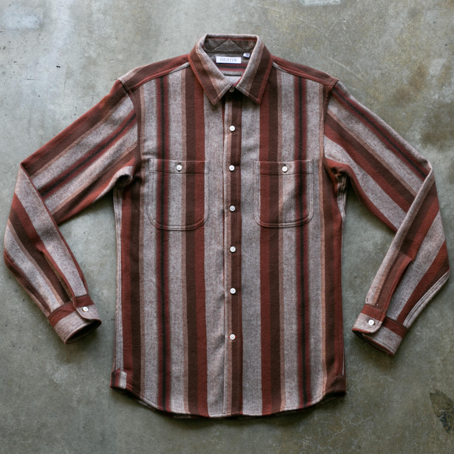 gustin #1065 retro stripe flannel - rust