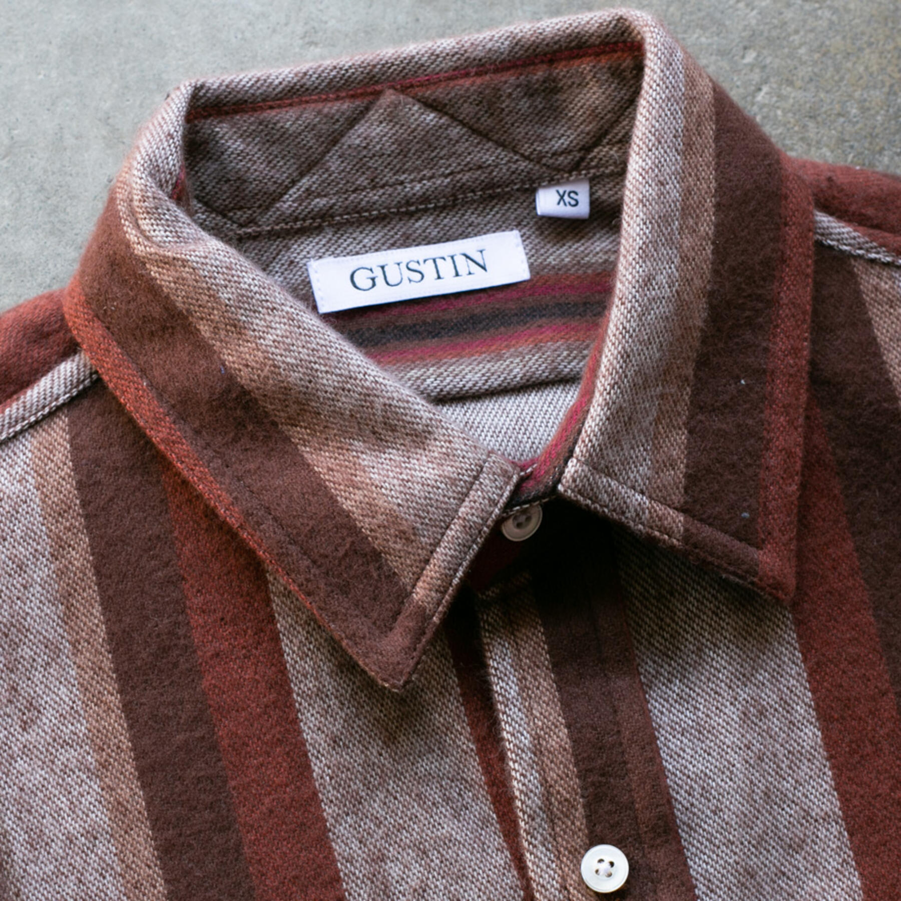 gustin #1065 retro stripe flannel - rust