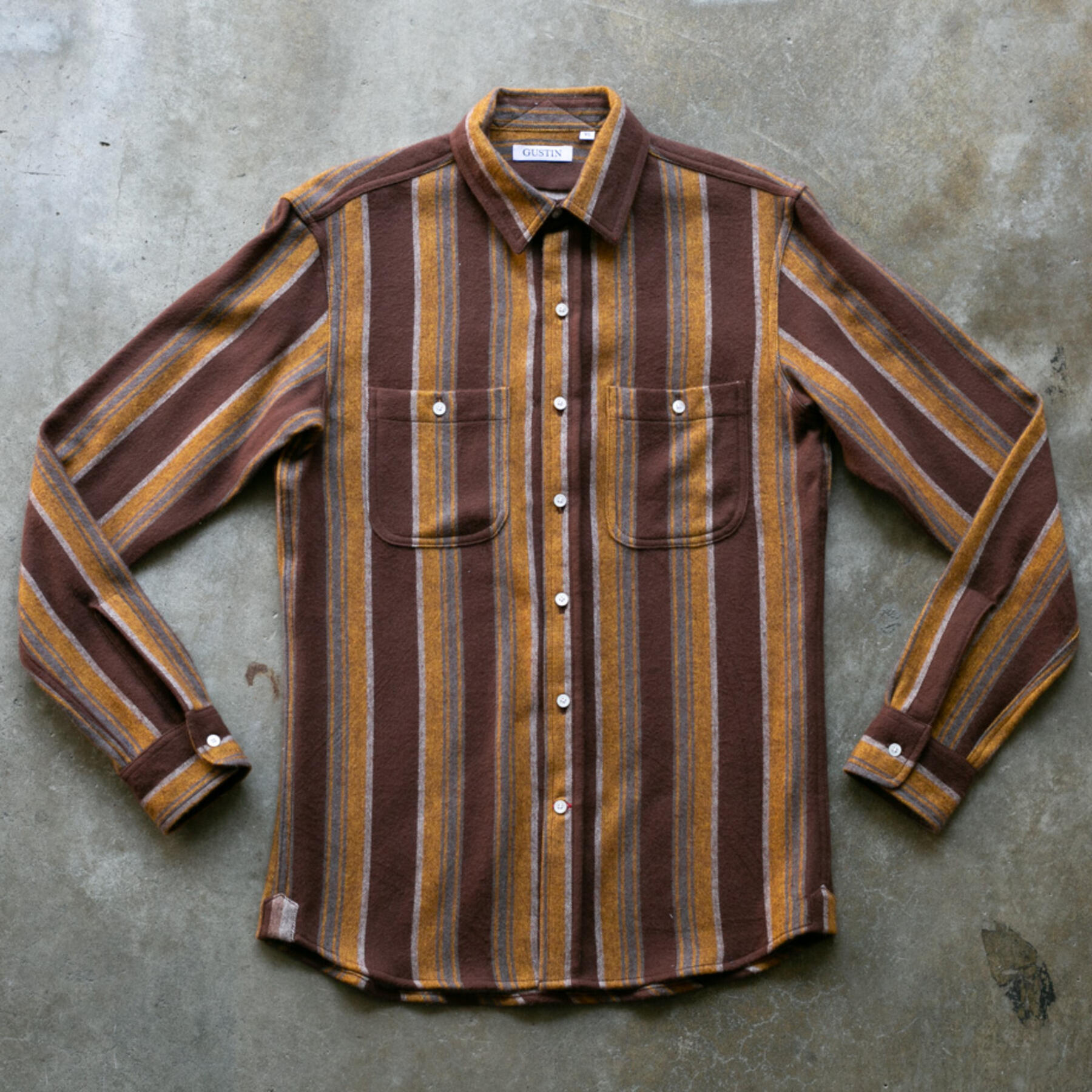 gustin #1066 retro stripe flannel - pumpkin