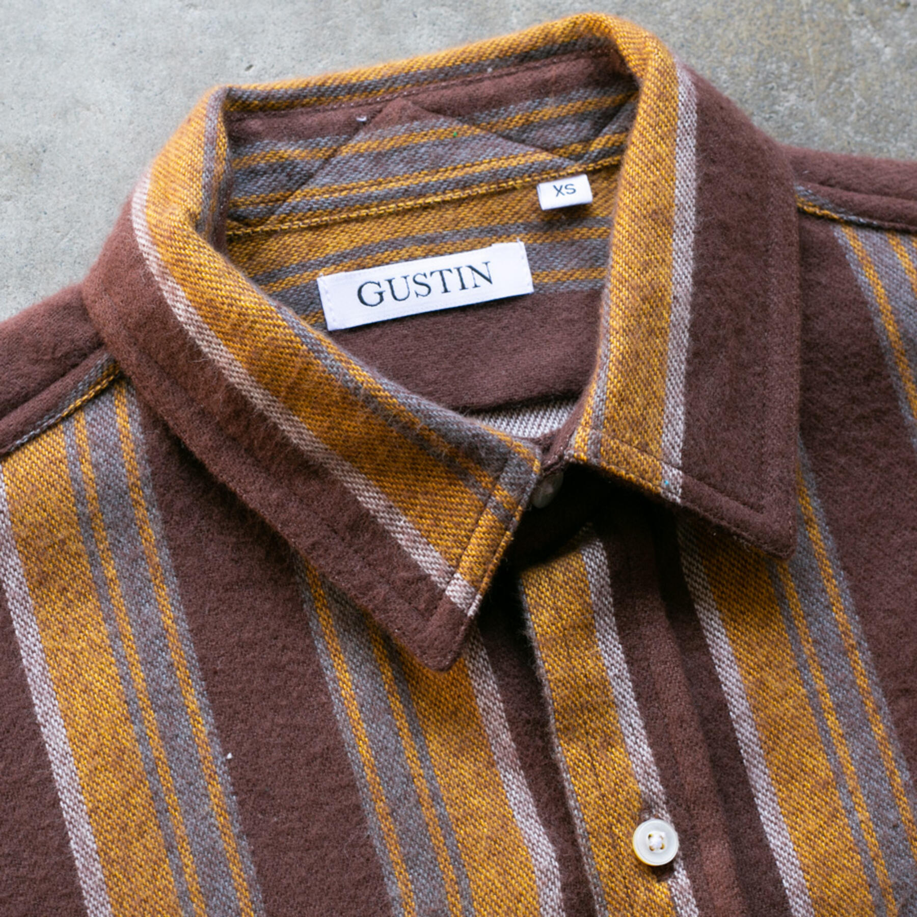 gustin #1066 retro stripe flannel - pumpkin