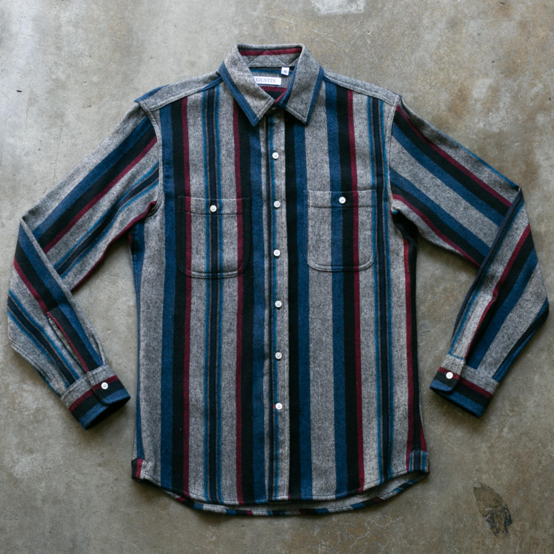 gustin #1067 retro stripe flannel - blue stone