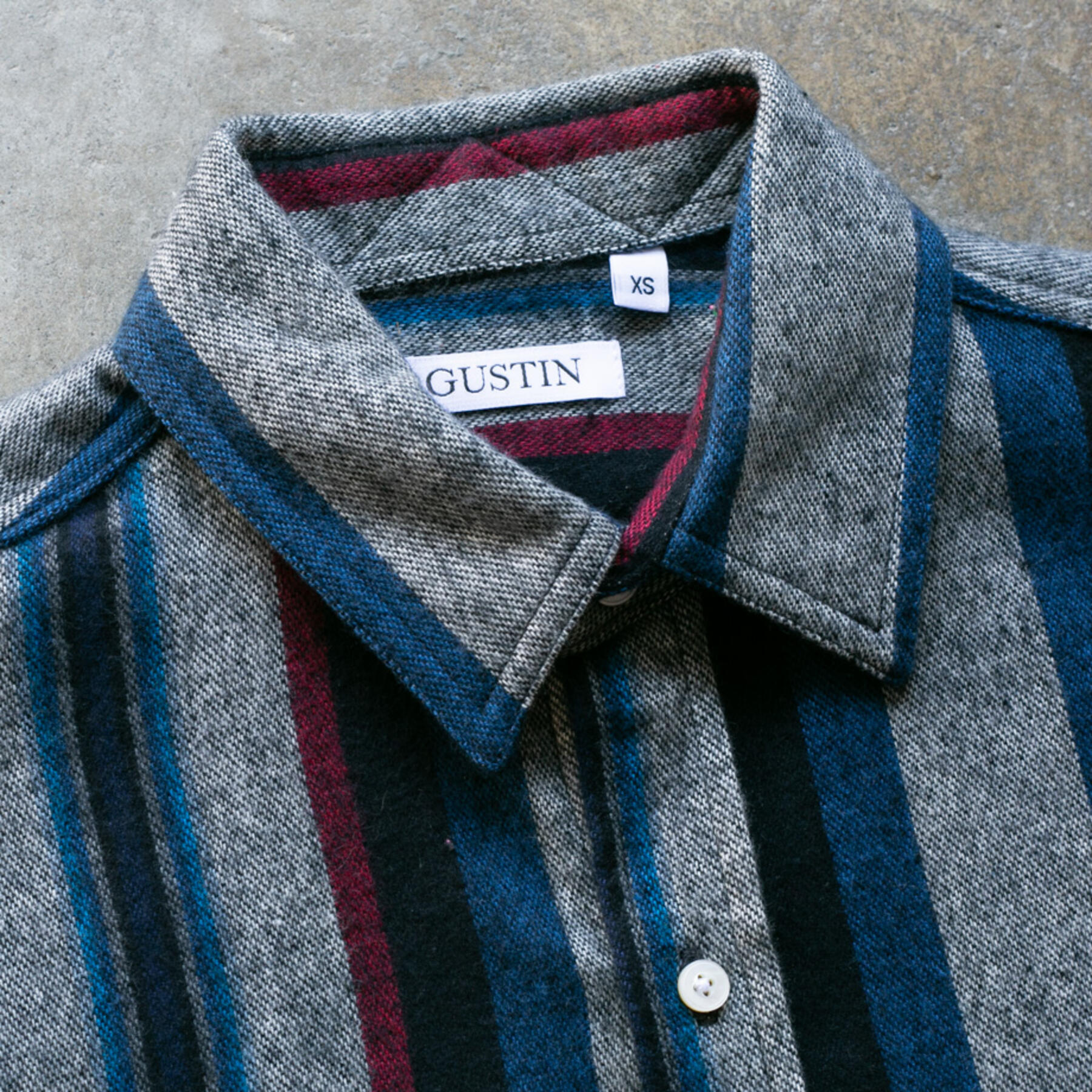gustin #1067 retro stripe flannel - blue stone