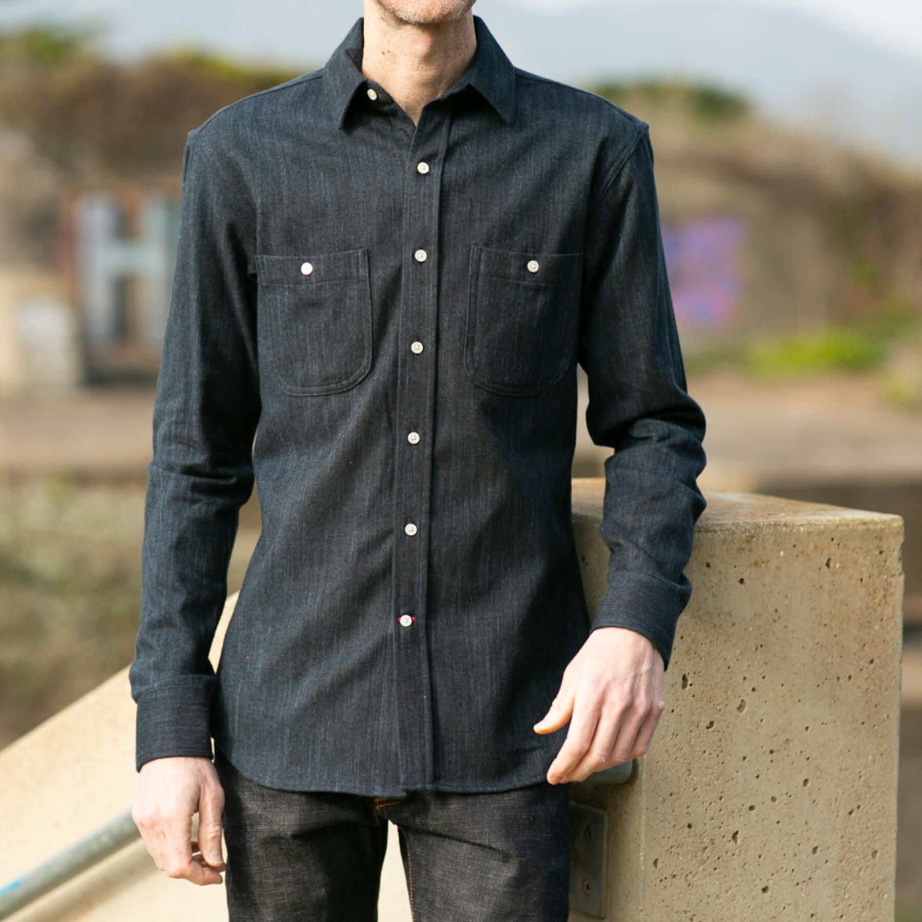gustin #1071 slub twill shirt - navy