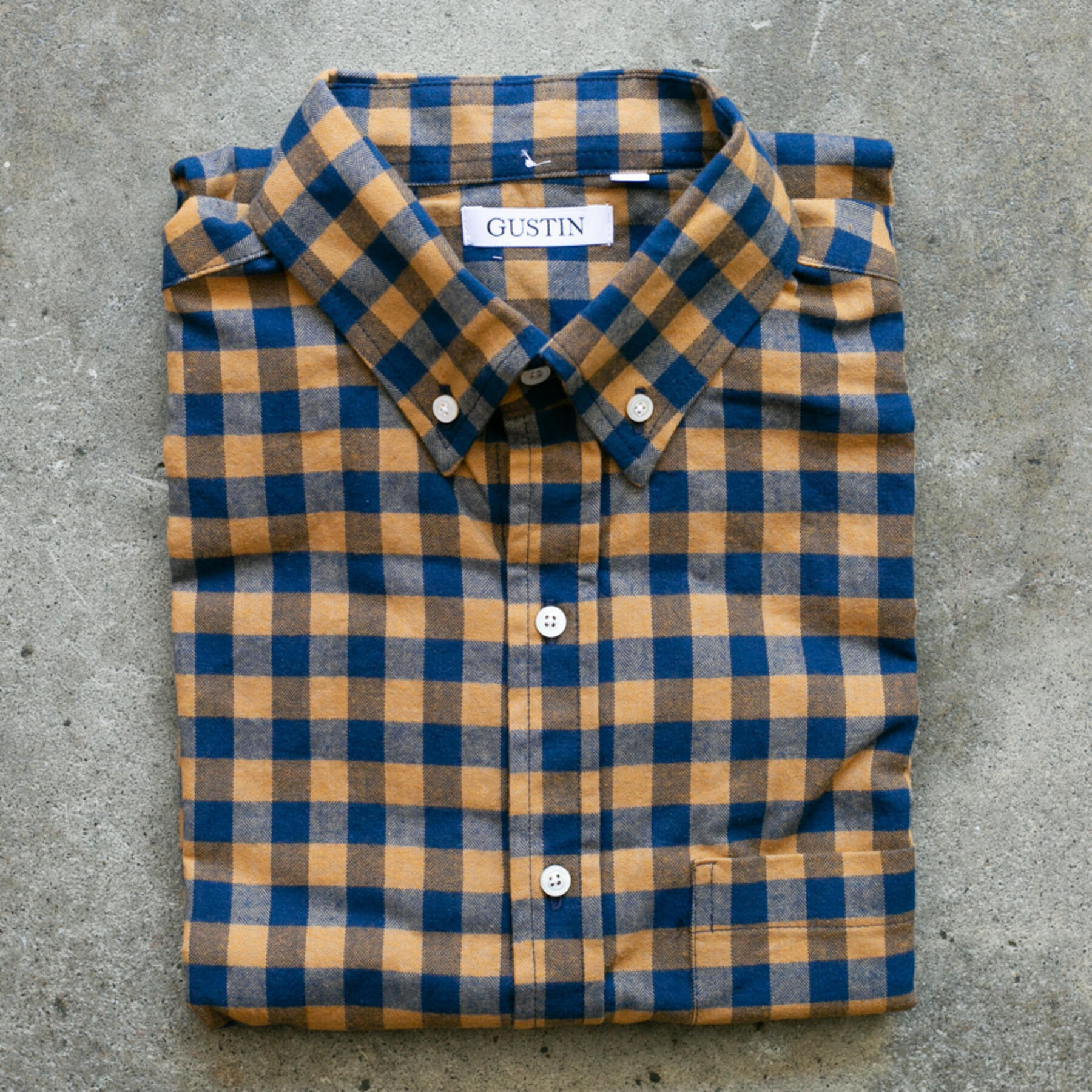 gustin #907 brushed herringbone gingham - school bus x navy