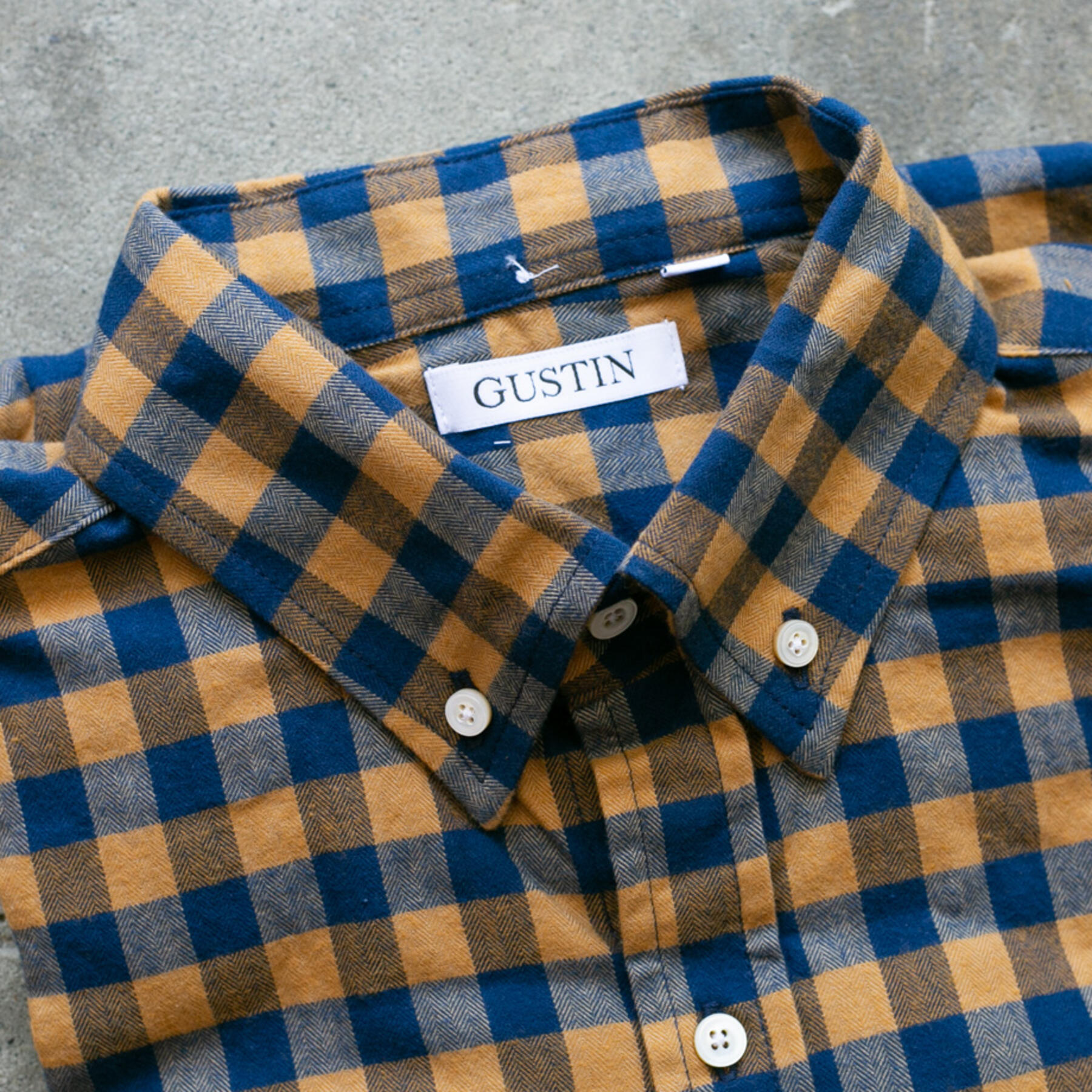 gustin #907 brushed herringbone gingham - school bus x navy