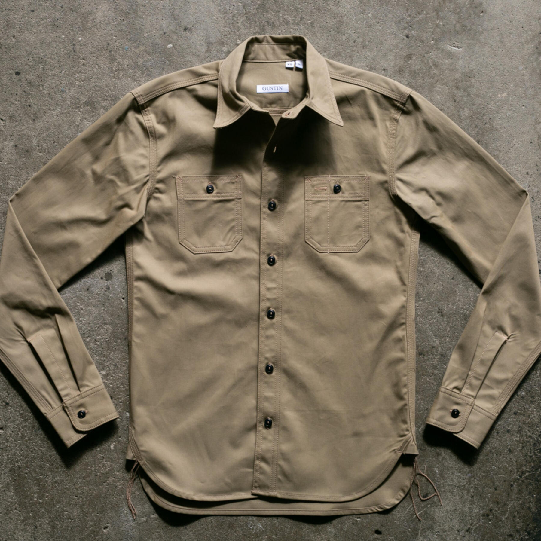 gustin #132 selvedge military twill workshirt - khaki