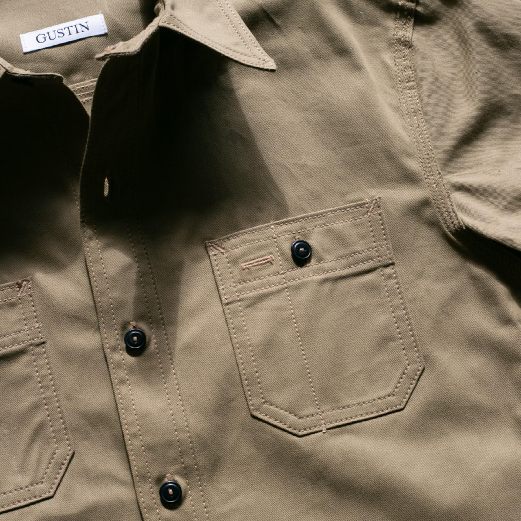 gustin #132 selvedge military twill workshirt - khaki