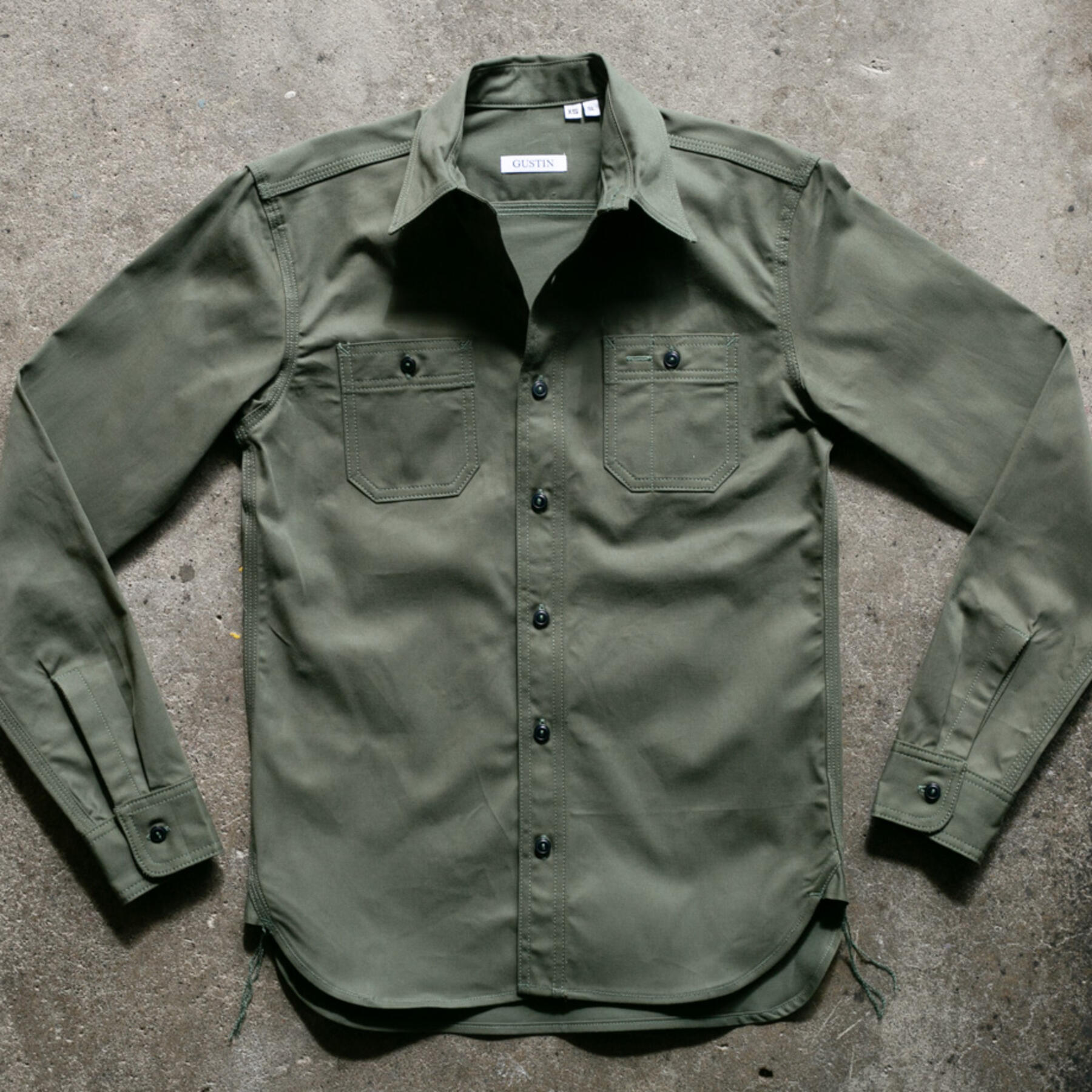 gustin #134 selvedge military twill workshirt - olive drab