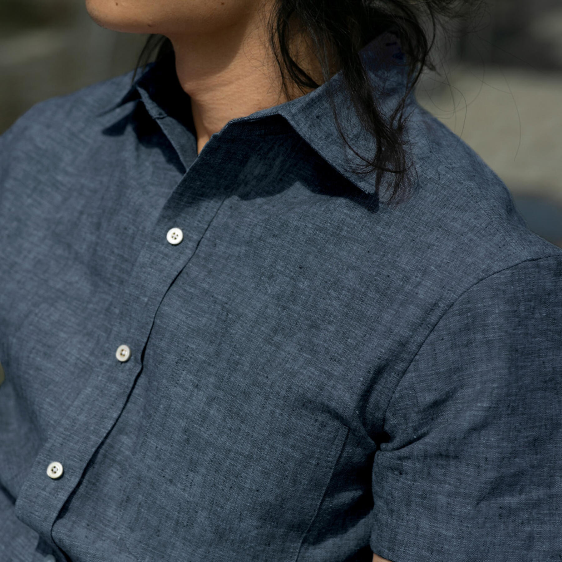 gustin #1003 nautical blue linen chambray short sleeve shirt