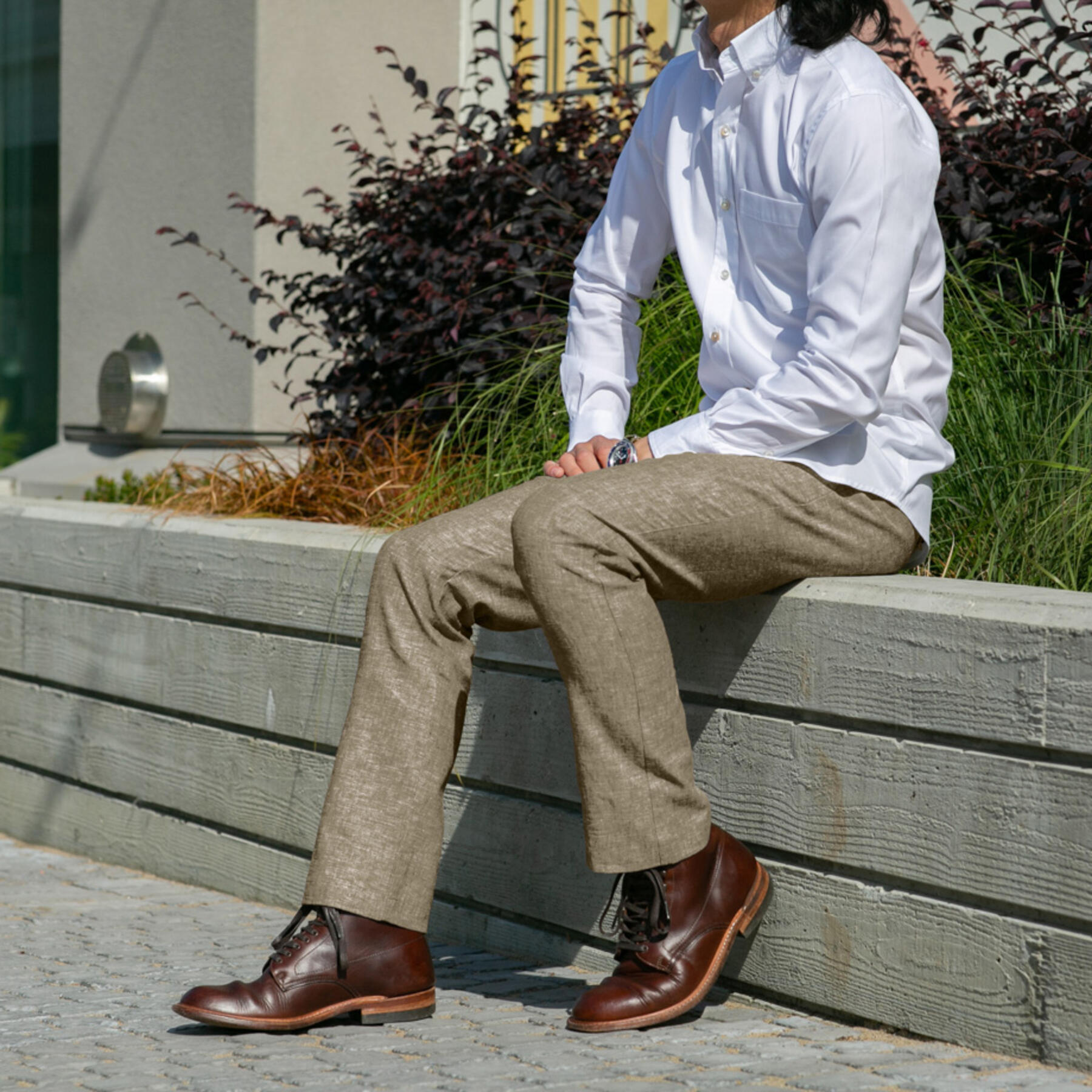 gustin #233 olive linen chambray chinos