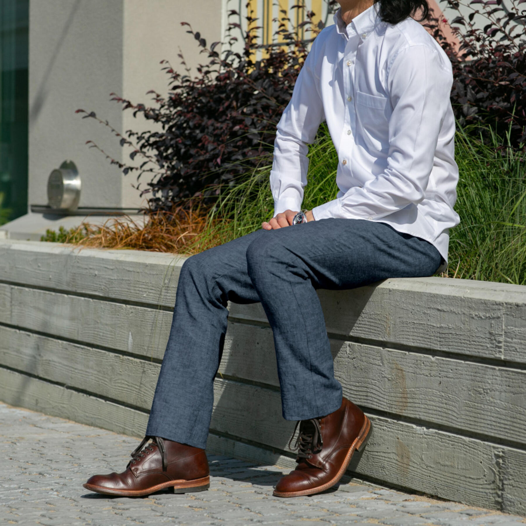 gustin #234 nautical blue linen chambray chinos