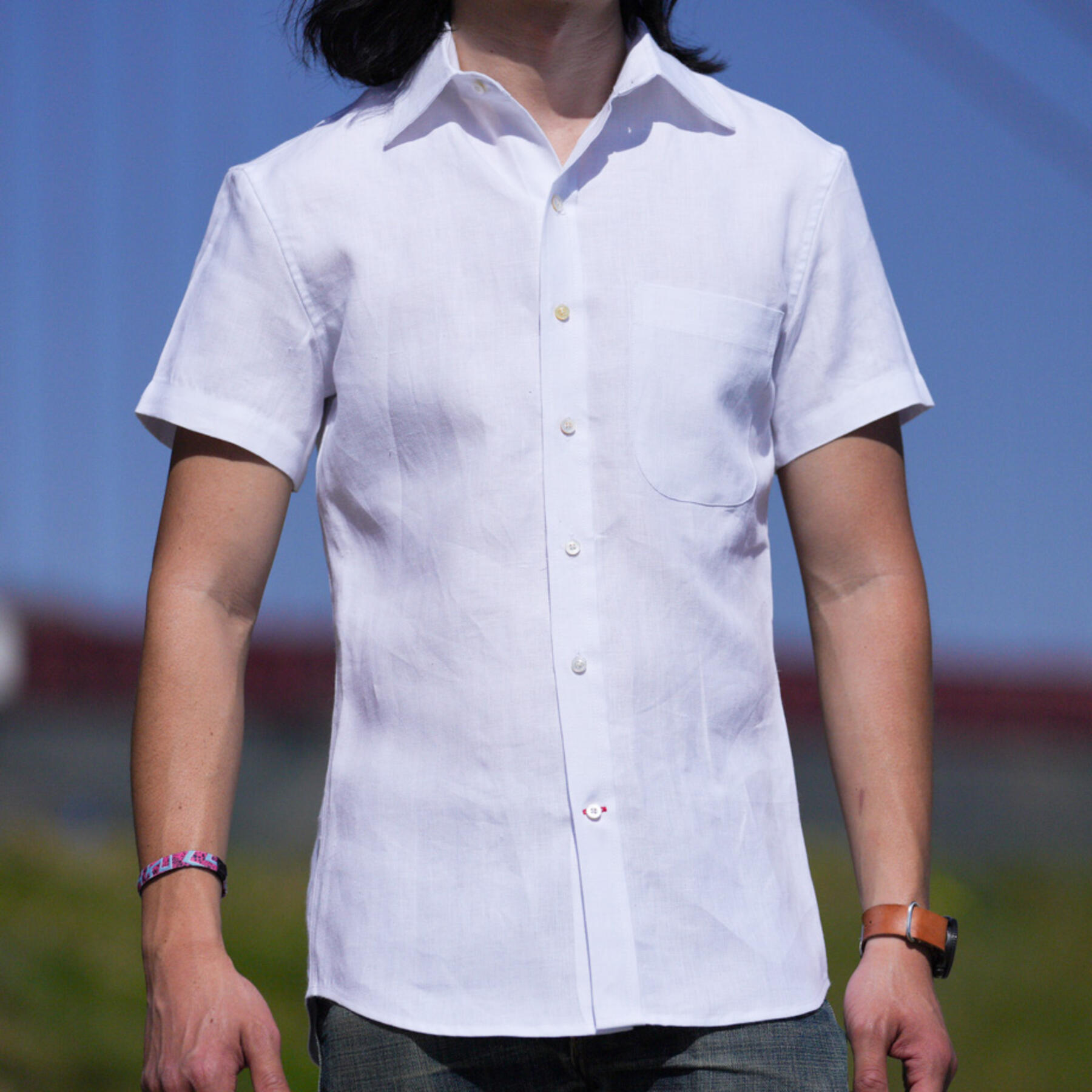 gustin #1124 rustic slub linen shirt - white