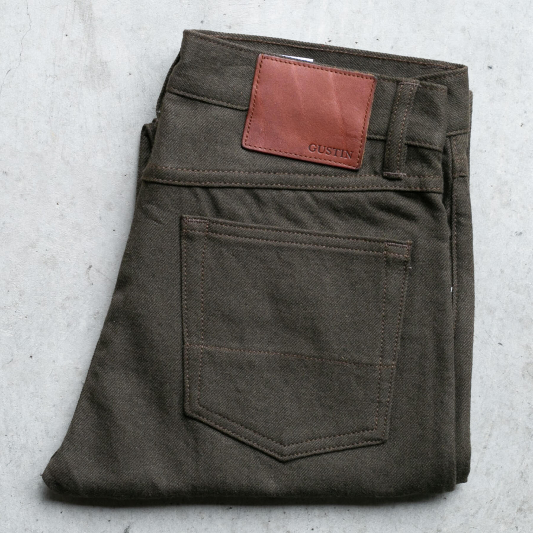 gustin #283 homespun flax 5 pocket - olive