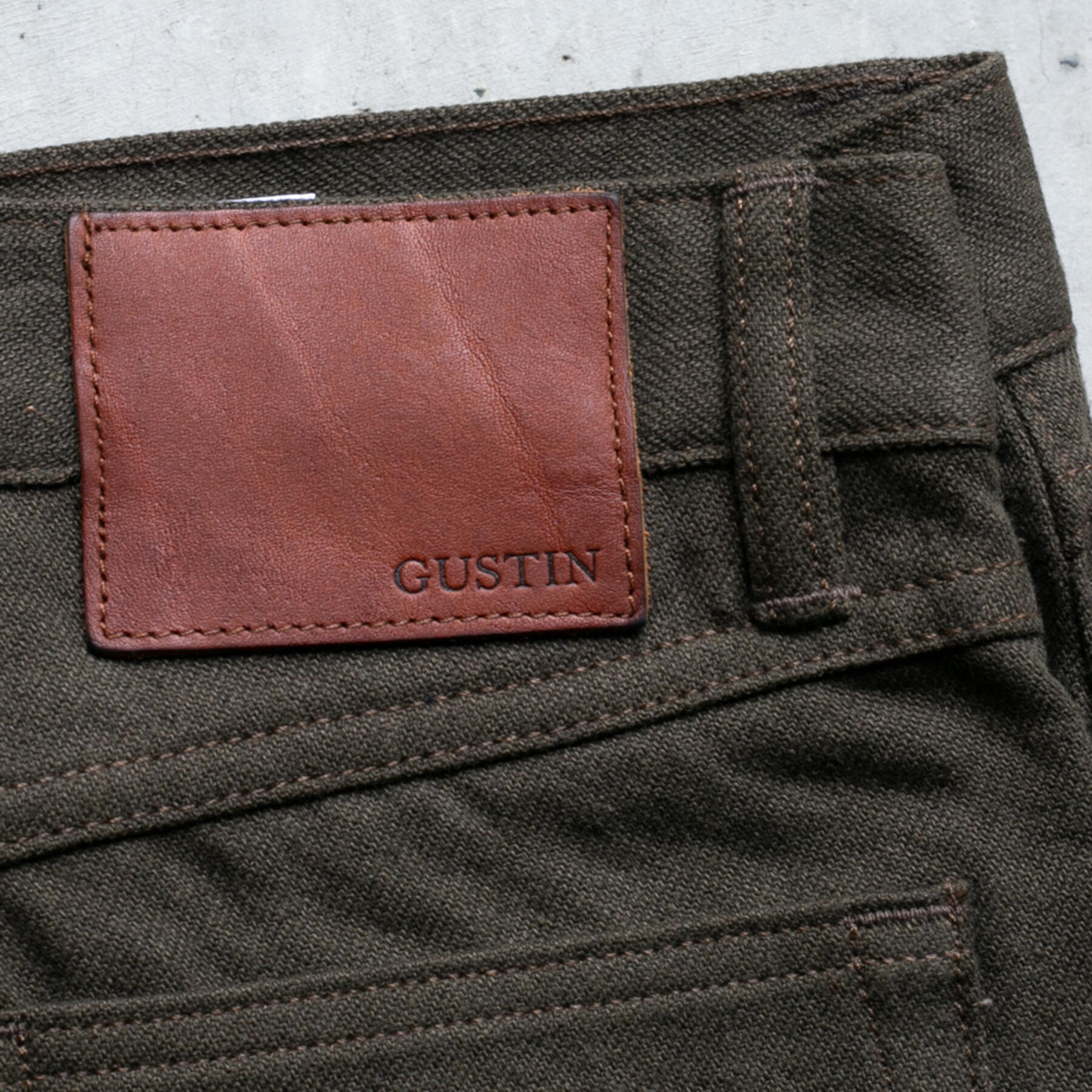 gustin #283 homespun flax 5 pocket - olive