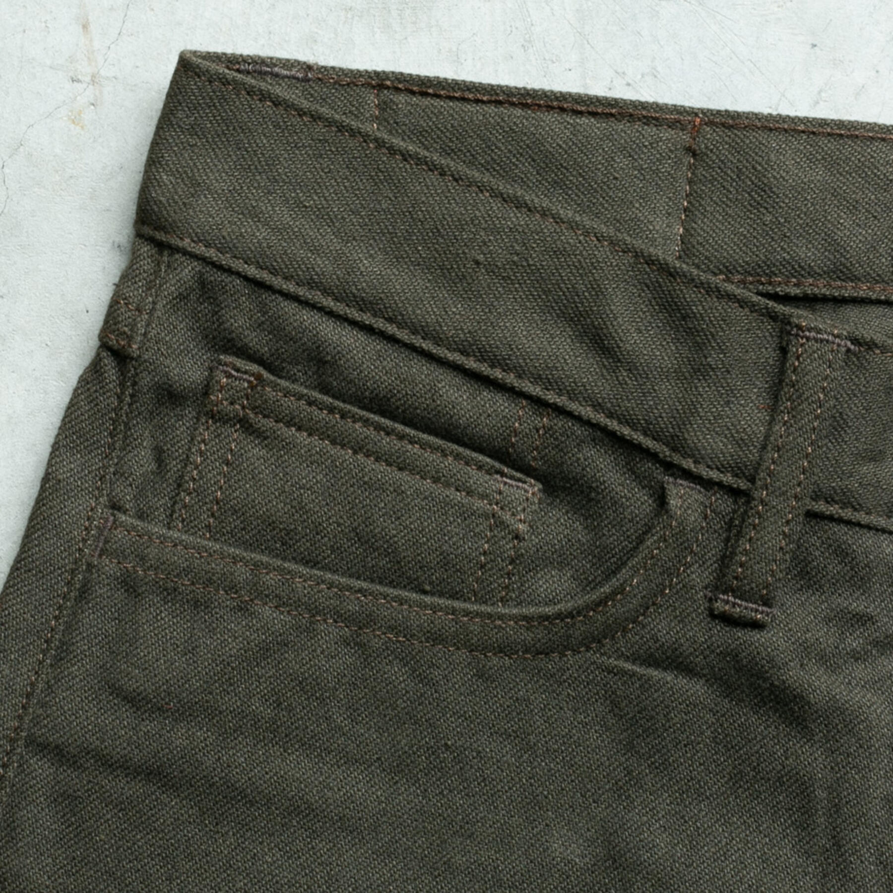 gustin #283 homespun flax 5 pocket - olive