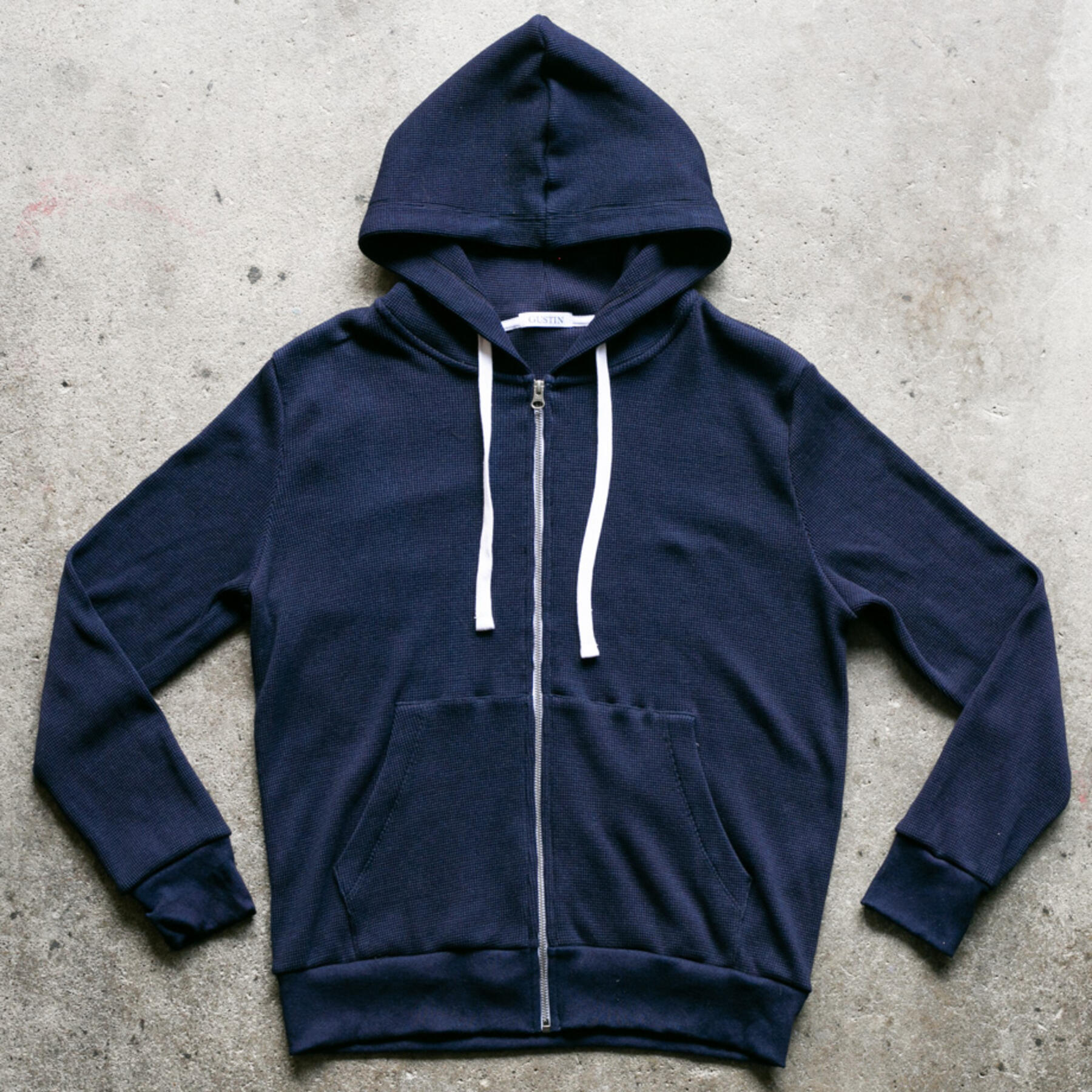 gustin indigo dyed waffle zip hoodie