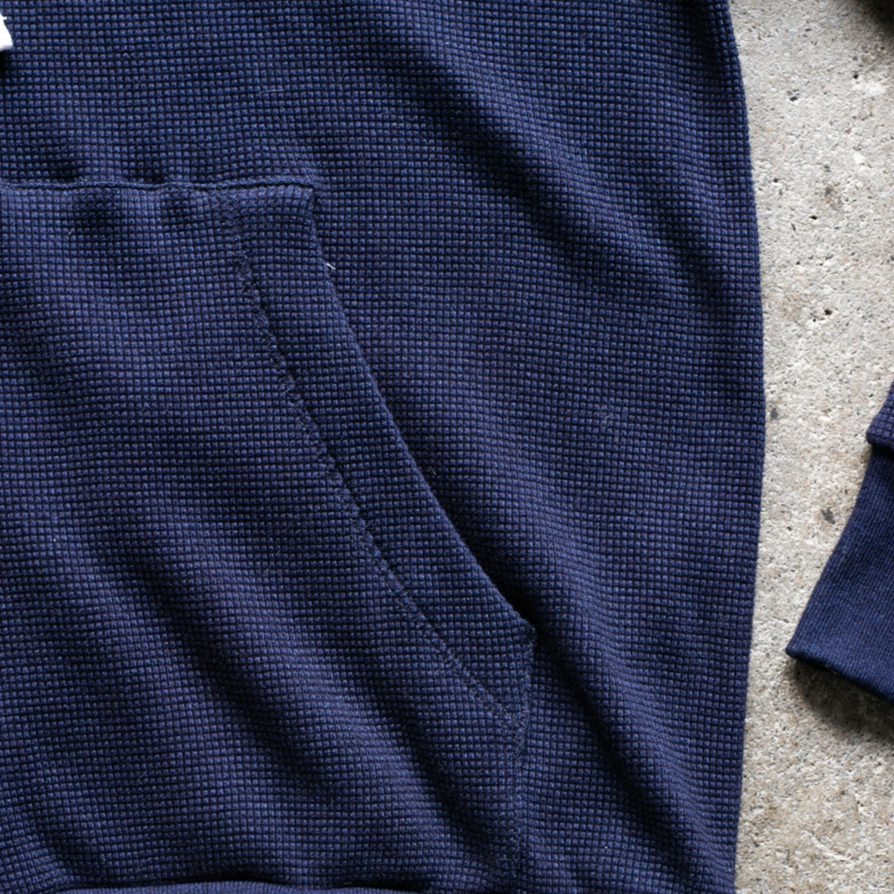 gustin indigo dyed waffle zip hoodie