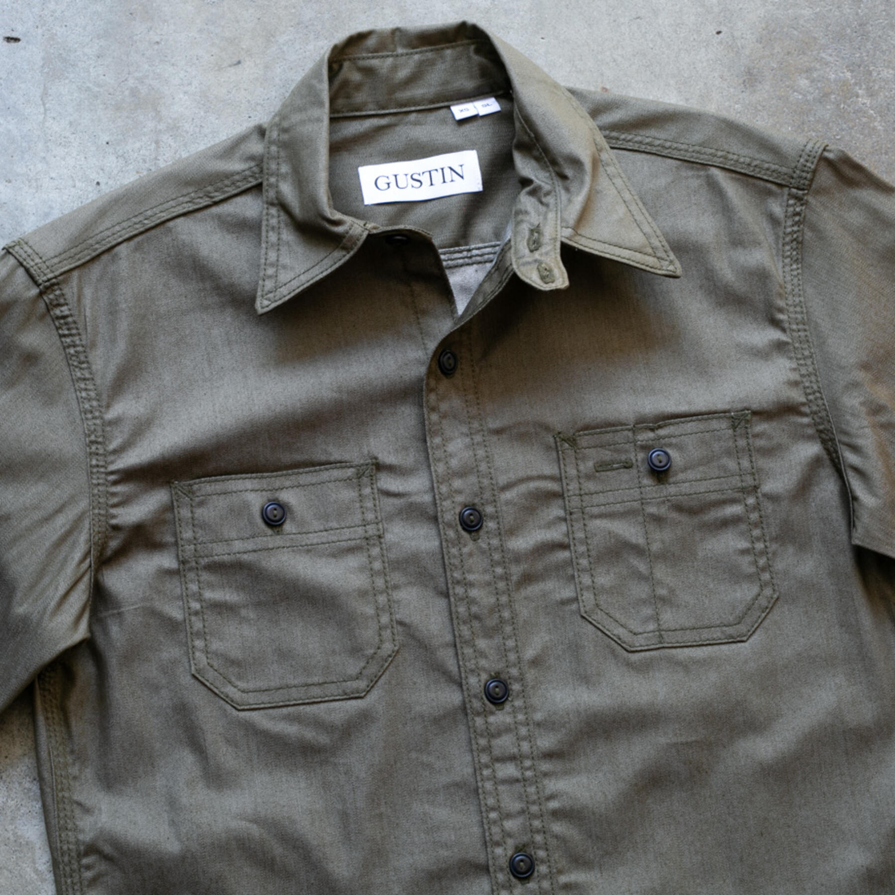 gustin #149 japan feather denim workshirt - olive