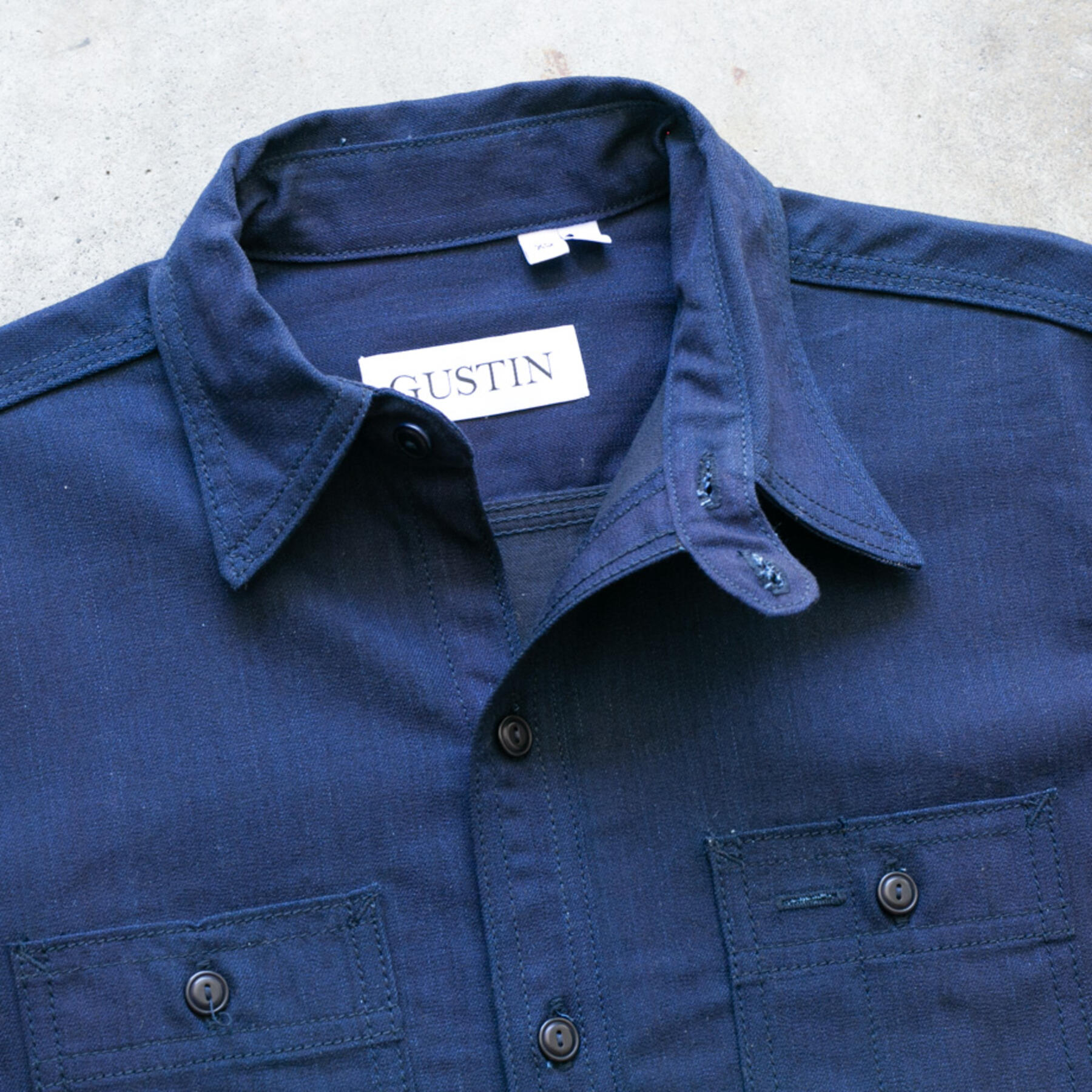 gustin #151 cone indigoxblack feather denim workshirt
