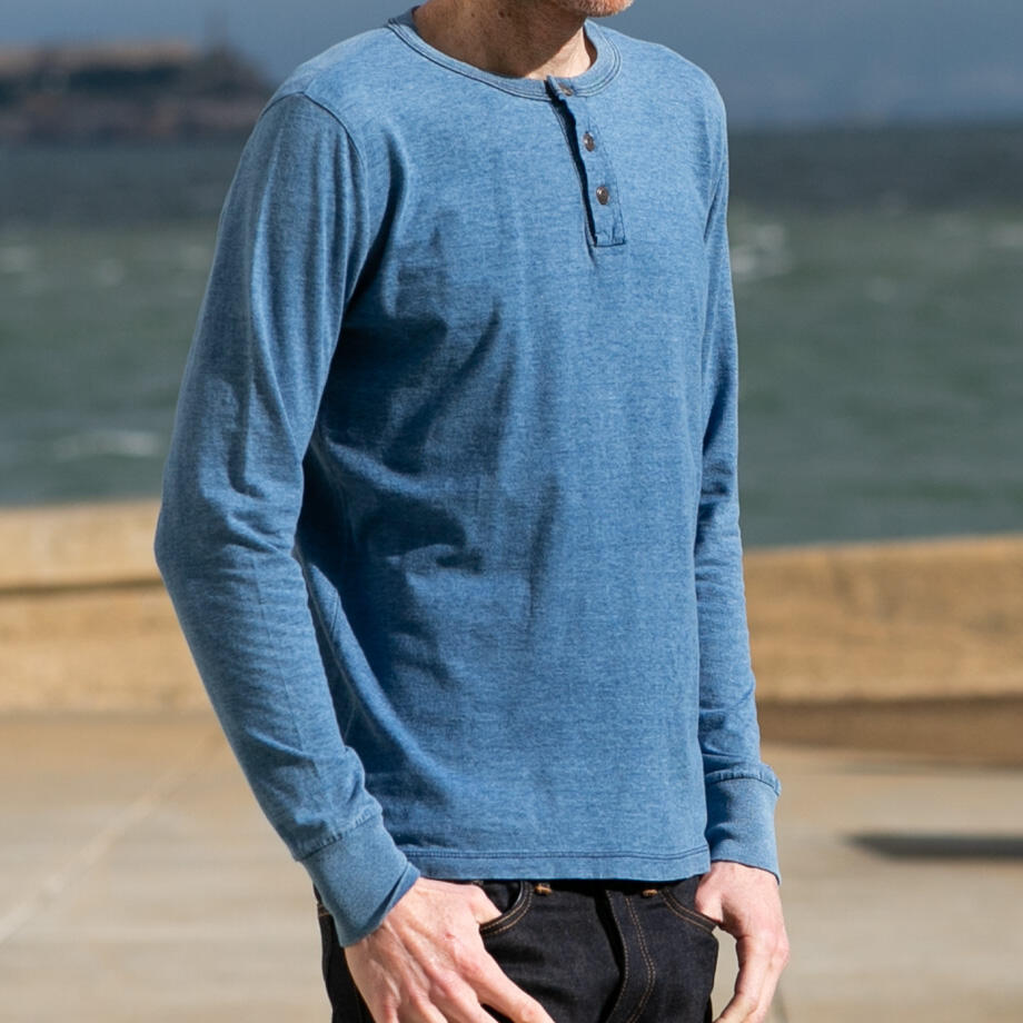 gustin indigo dyed henley - vintage indigo