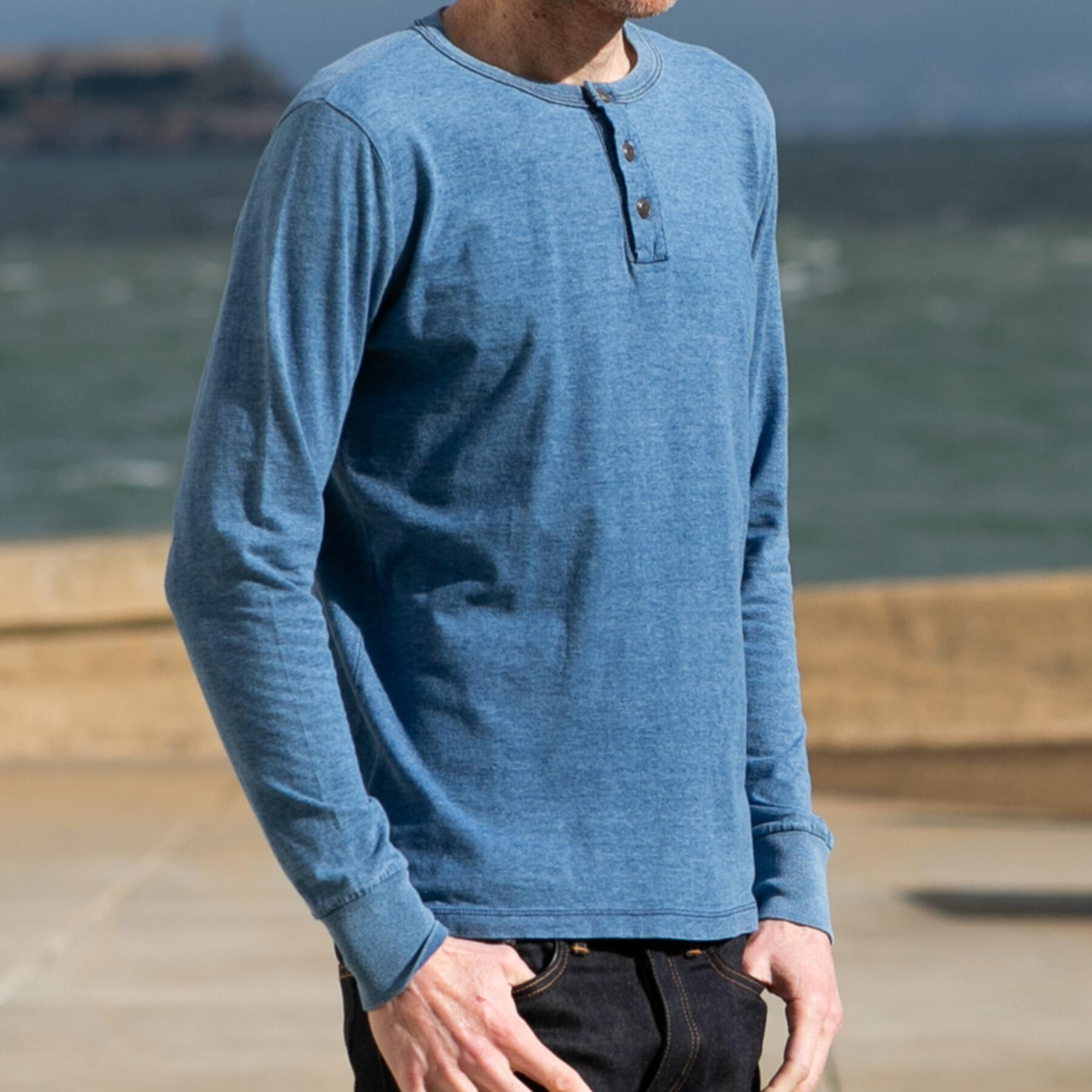 gustin indigo dyed henley - vintage indigo