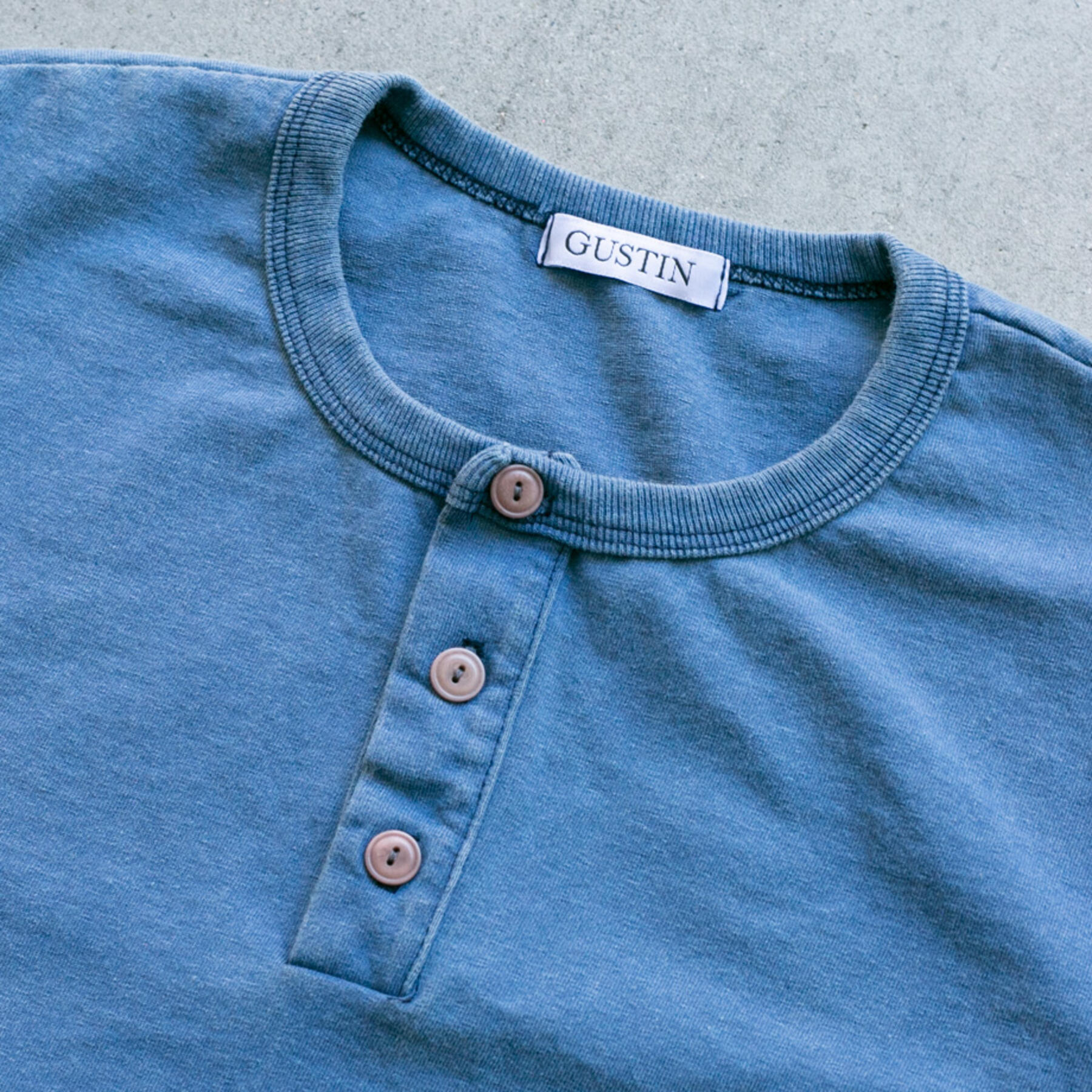 gustin indigo dyed henley - vintage indigo
