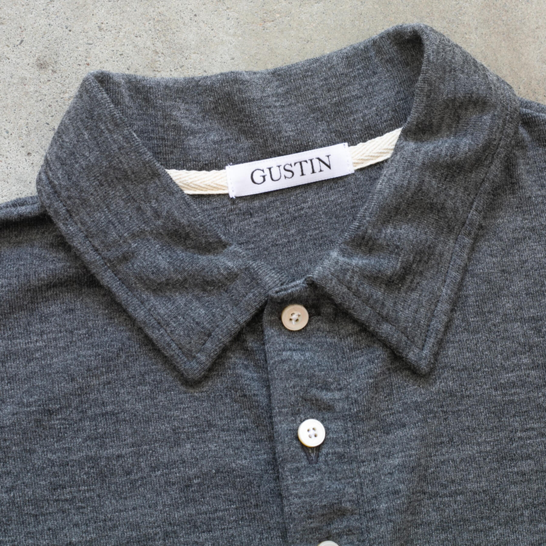 gustin merino wool polo - heather charcoal