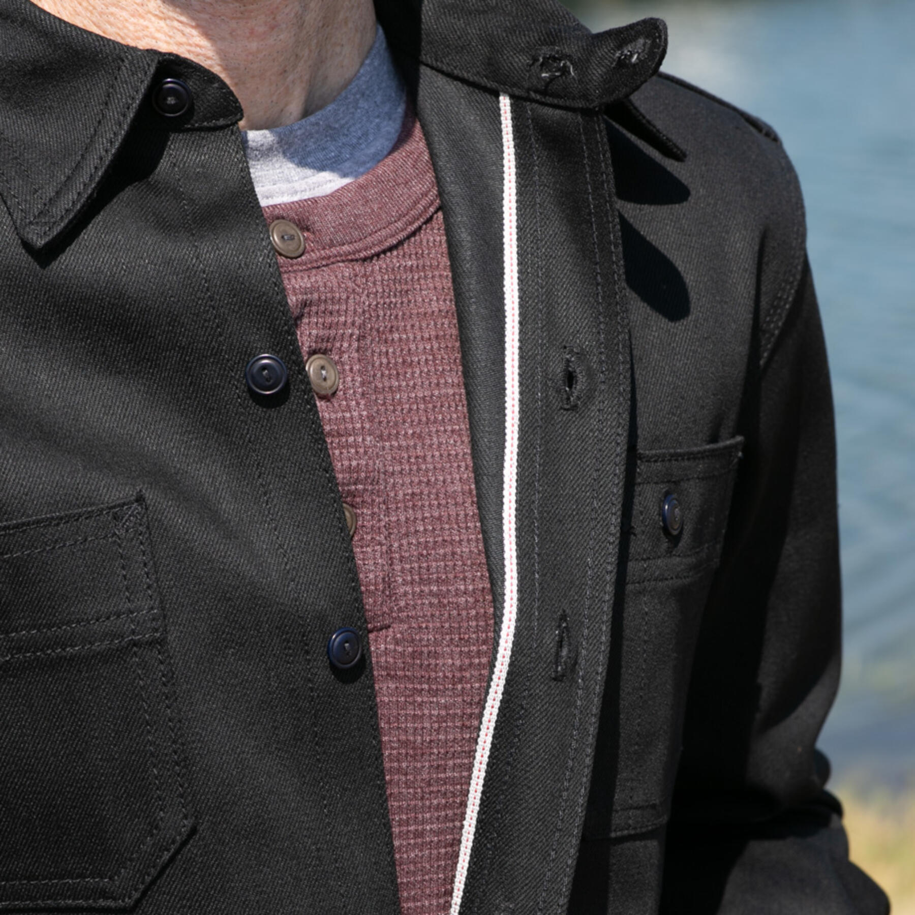 gustin #155 black x black stretch selvedge workshirt