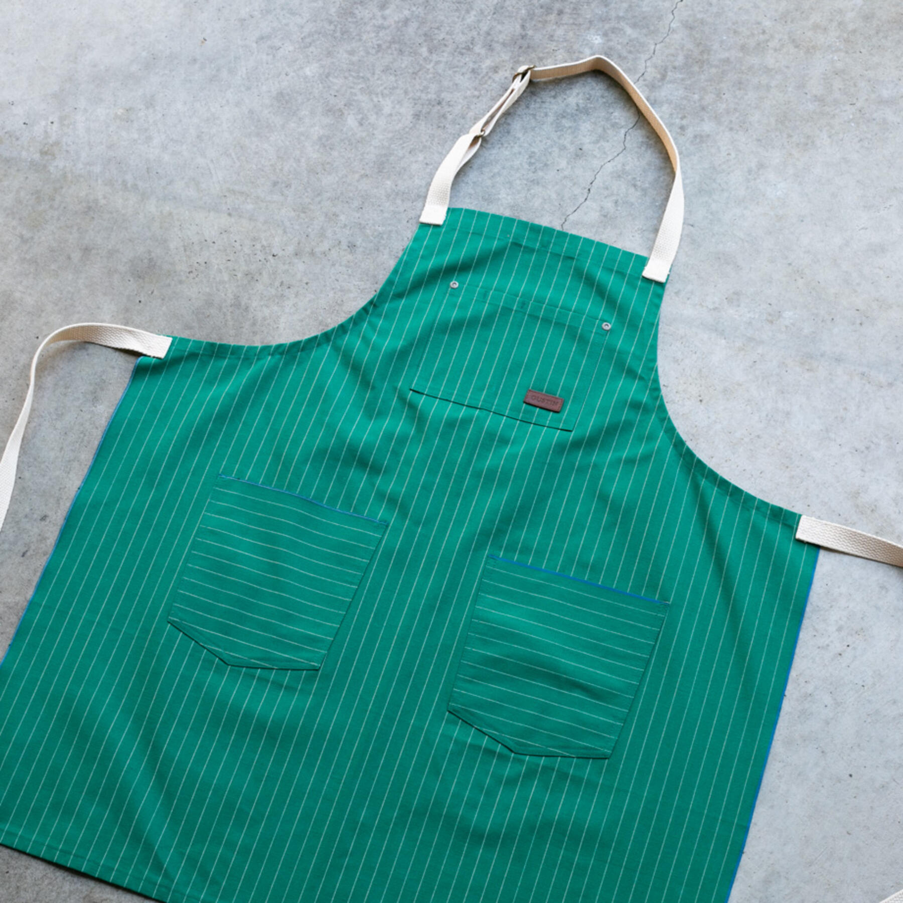 gustin mint pinstripe selvedge apron