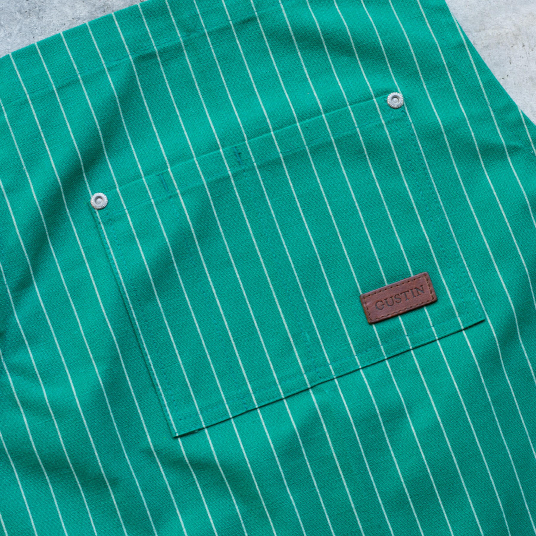 gustin mint pinstripe selvedge apron