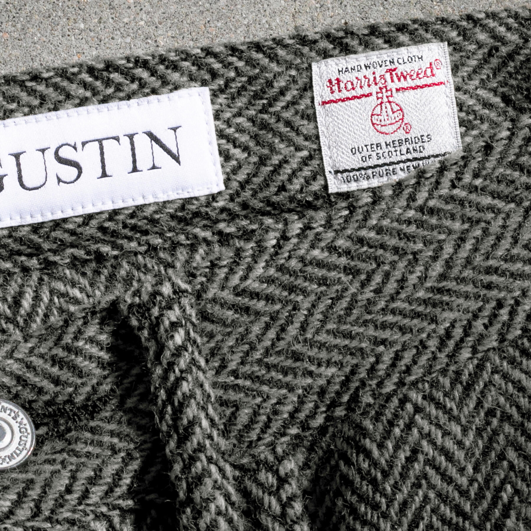 gustin #330 harris tweed® 5 pocket - grey x black herringbone