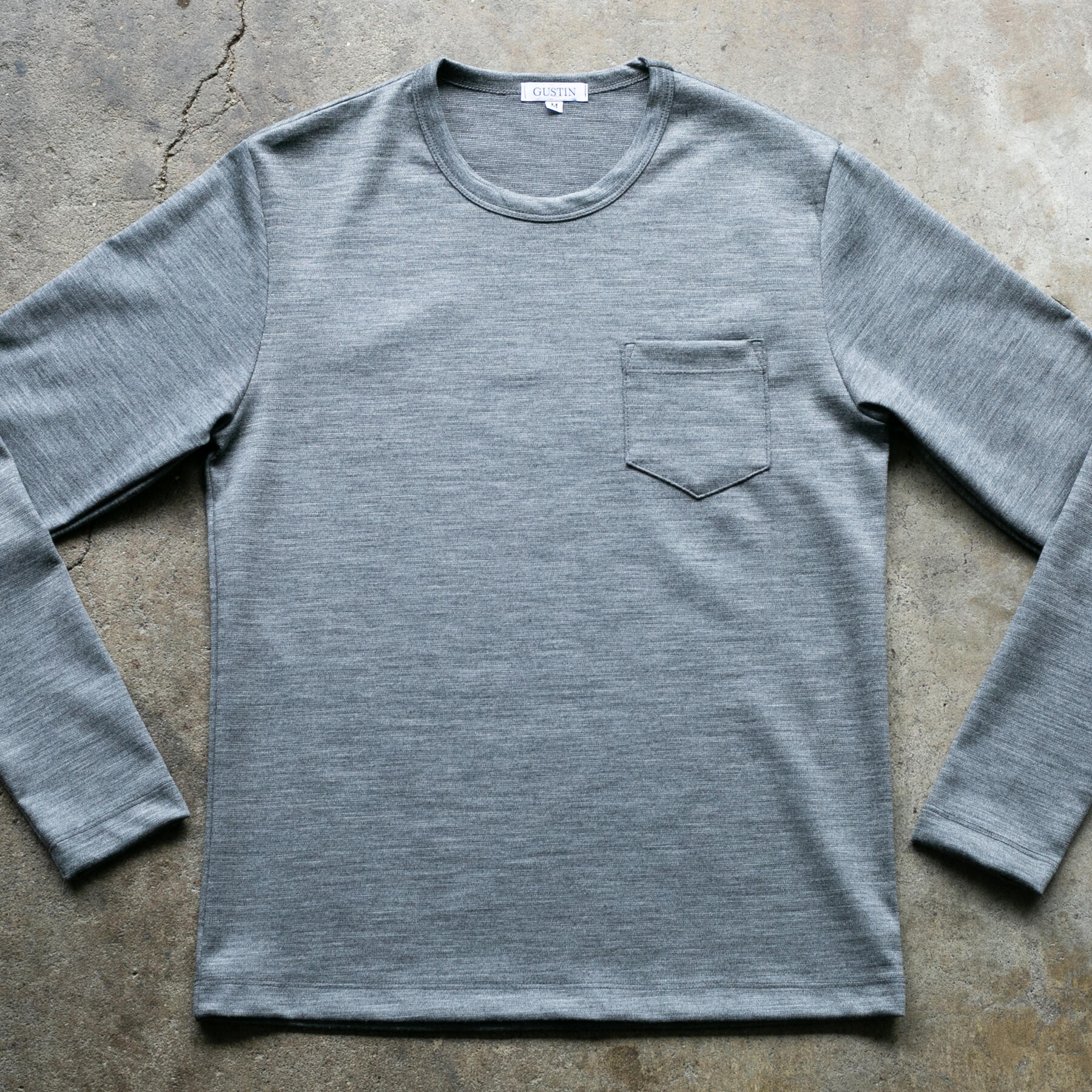 gustin japan wool jersey pocket crew - titanium