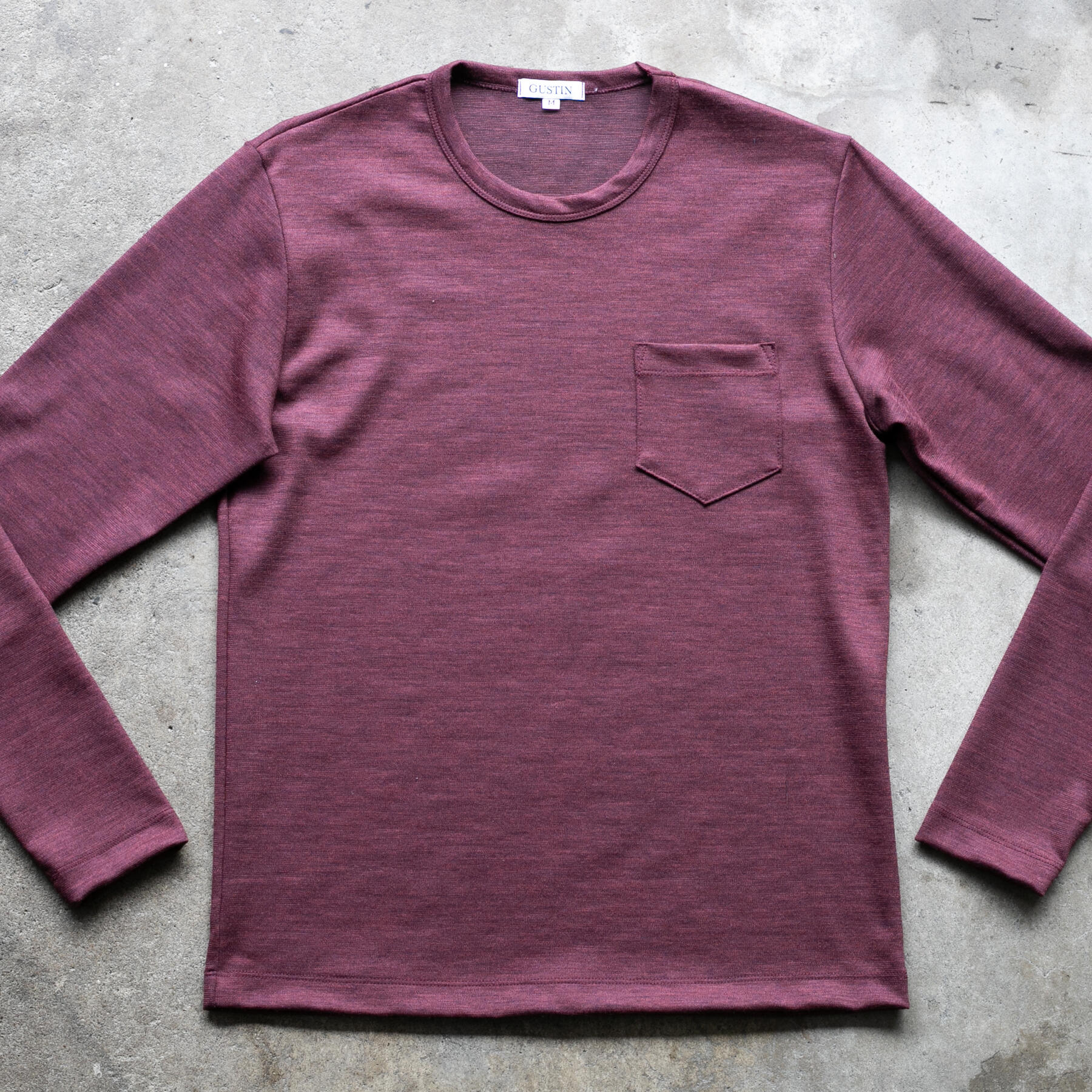 gustin japan wool jersey pocket crew - oxblood