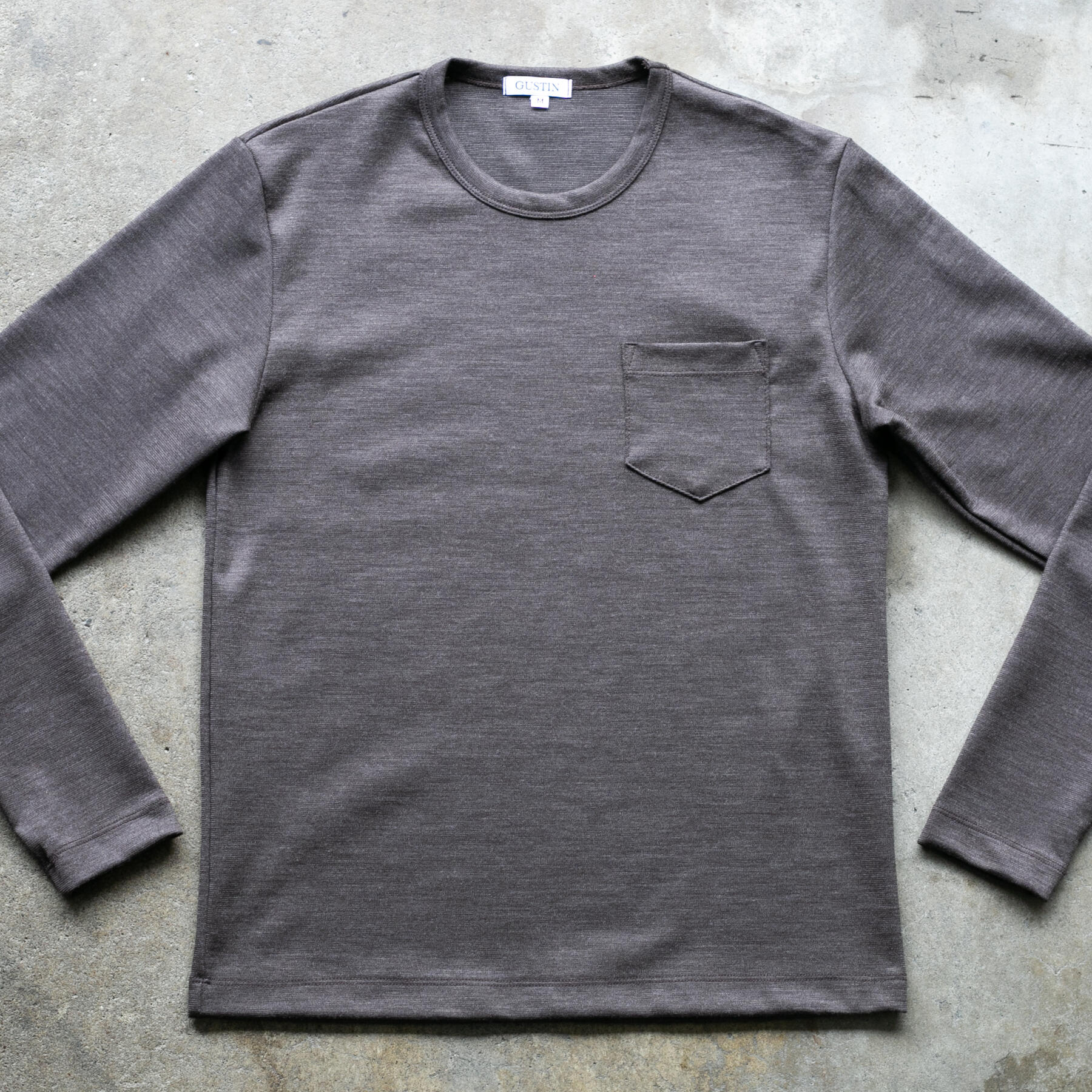 gustin japan wool jersey pocket crew - oak
