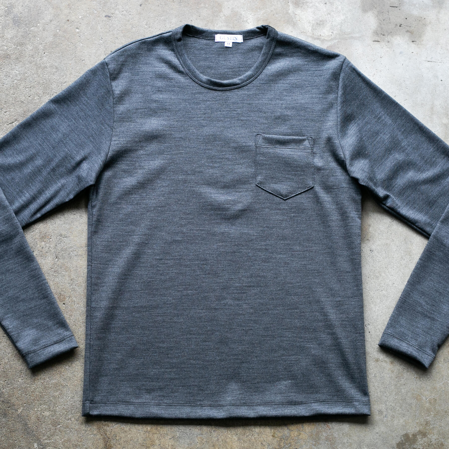 gustin japan wool jersey pocket crew - gunmetal