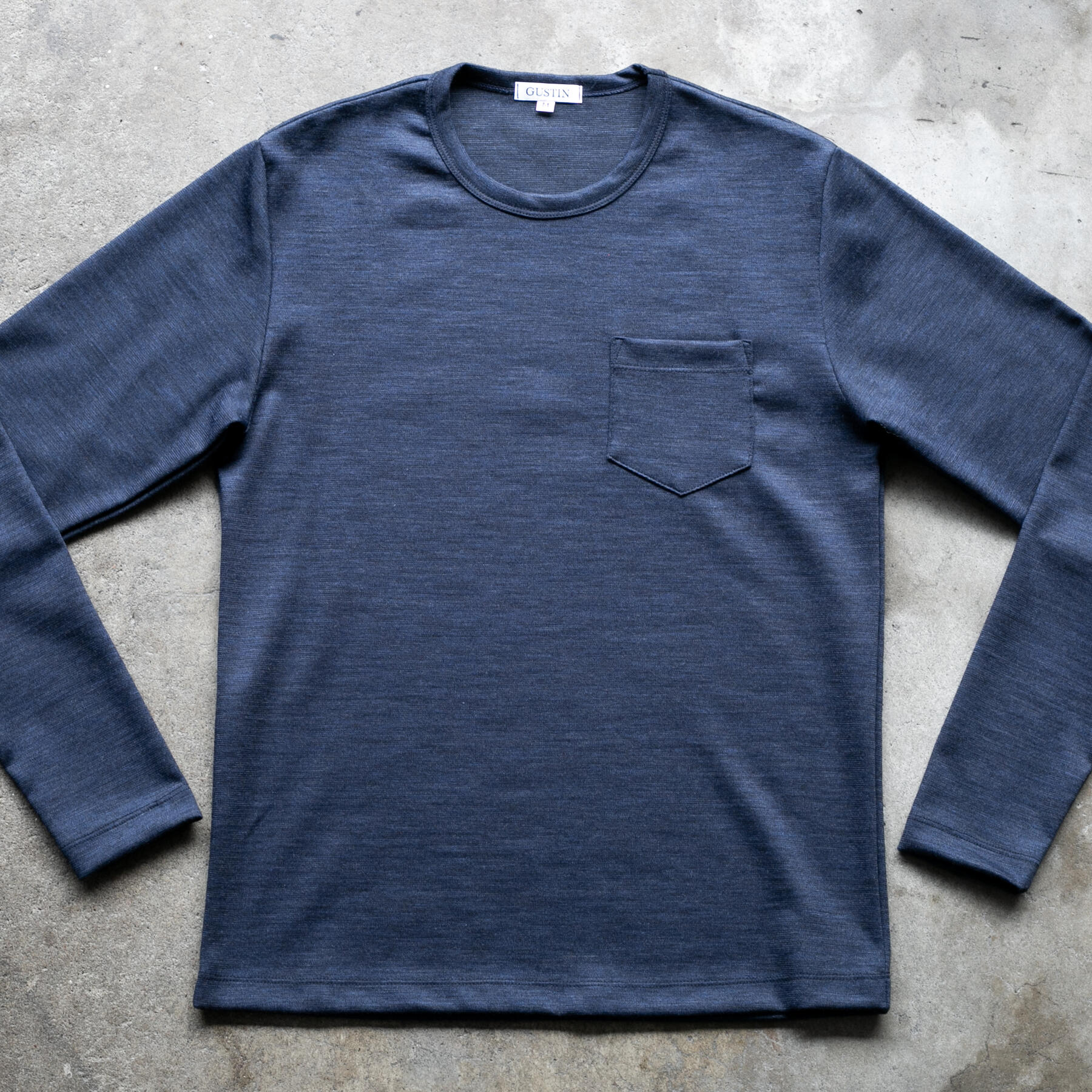 gustin japan wool jersey pocket crew - navy