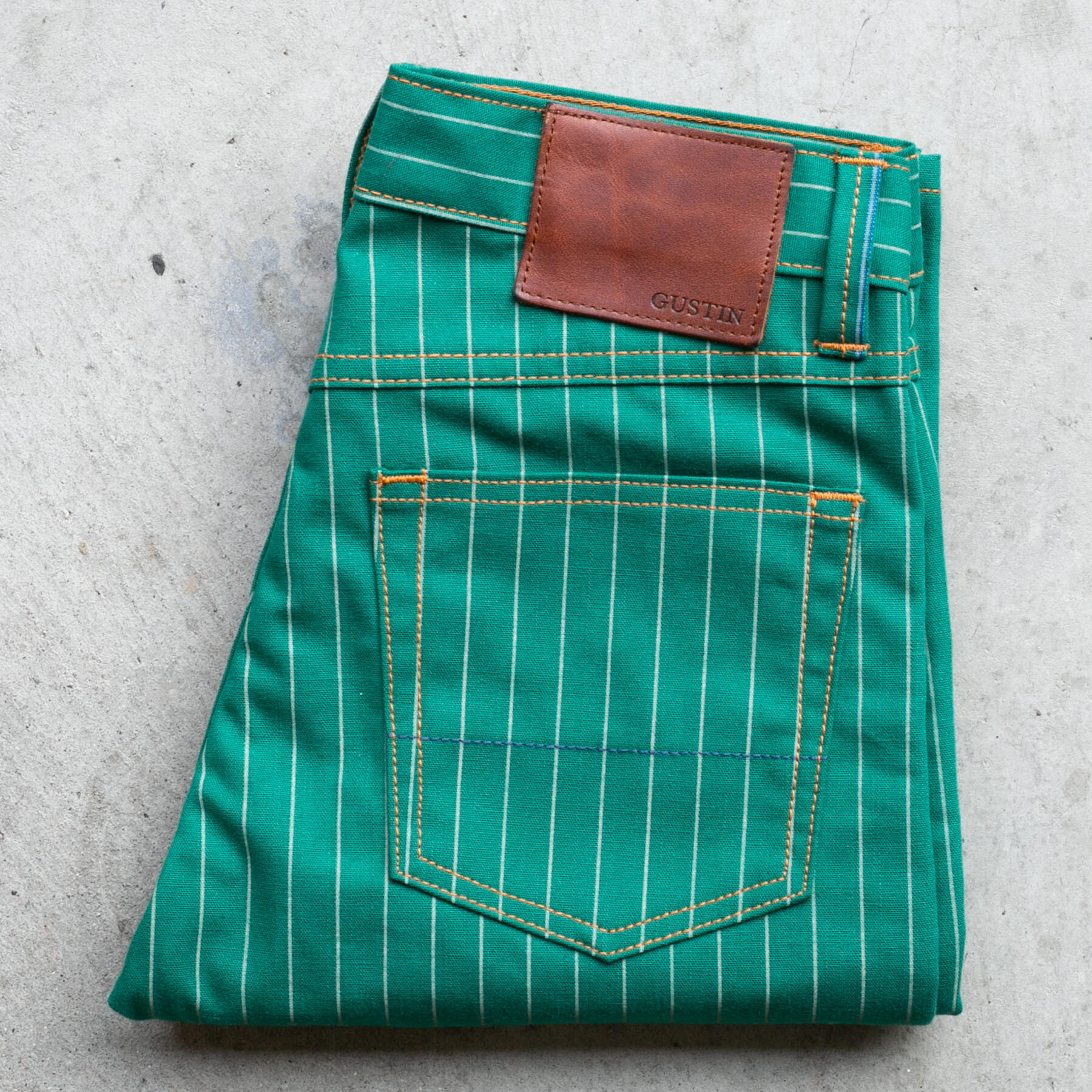 gustin #571 selvedge pinstripe canvas - emerald